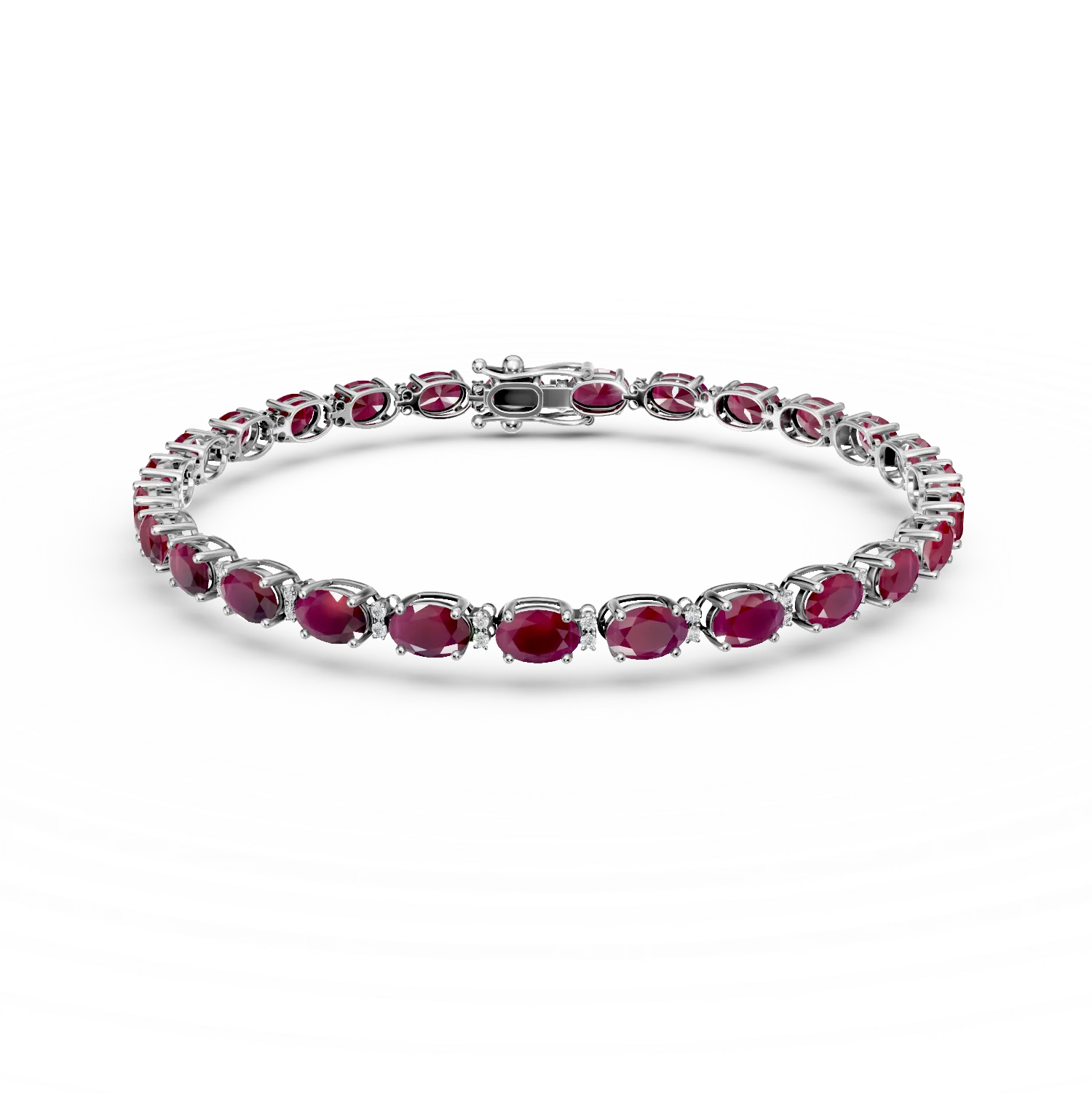 Гривна за тенис от 18K бяло злато с 8.53ct рубини и 0.26ct диаманти-53617