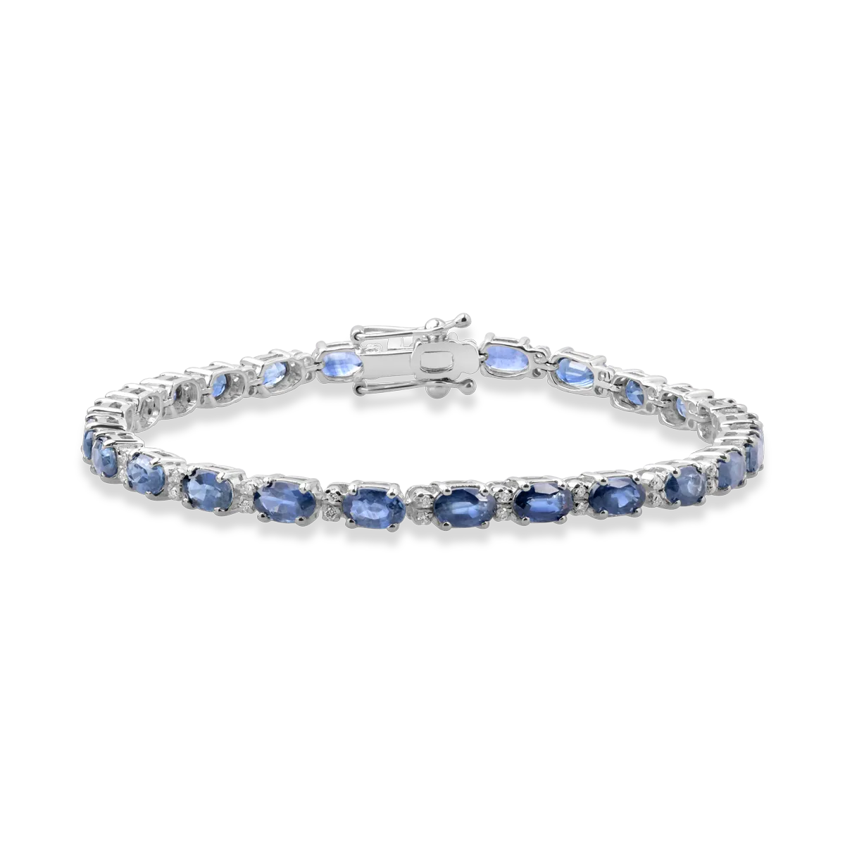 18K white gold tennis bracelet with 9.2ct sapphires and 0.3ct diamonds