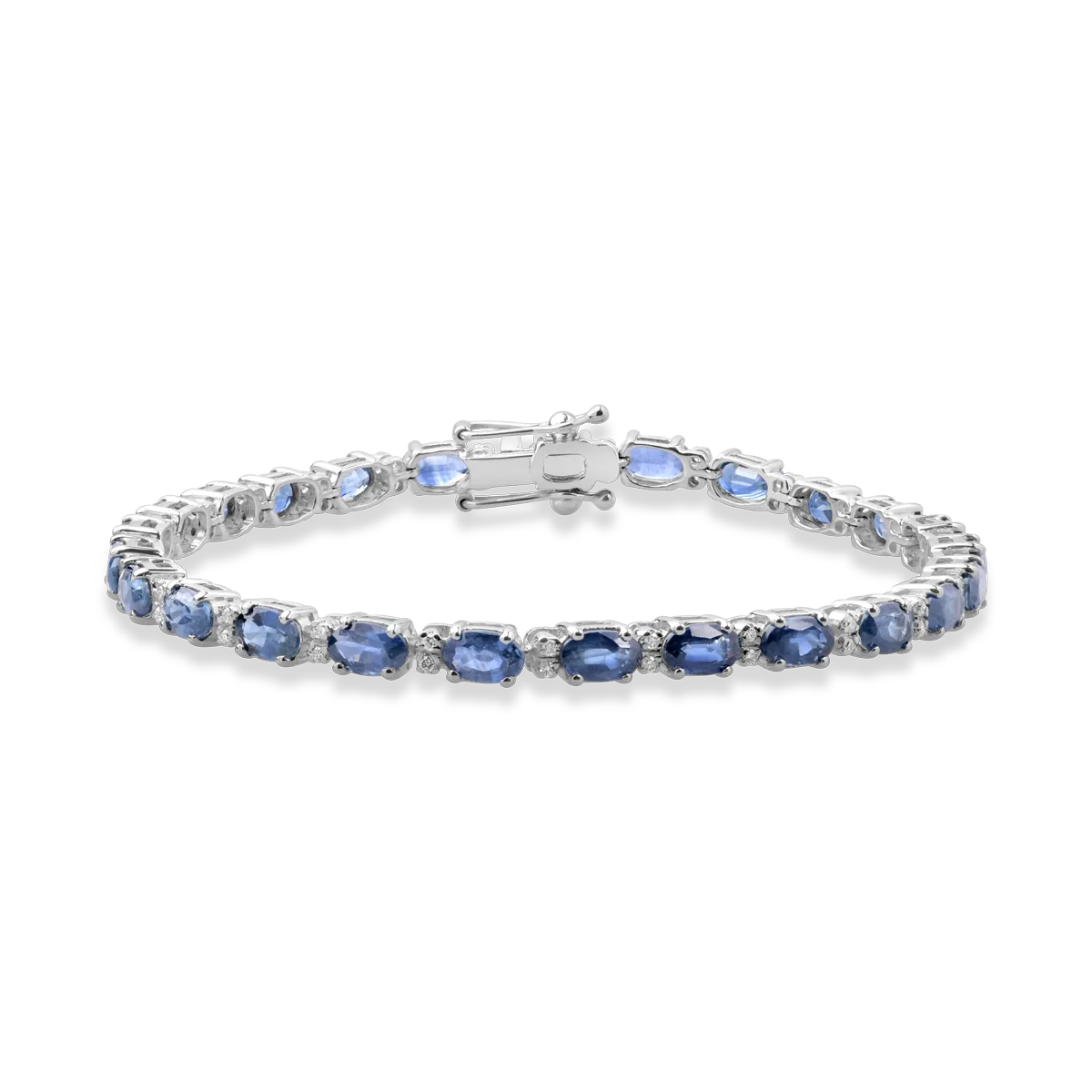 Bratara tennis din aur alb cu safire ovale de 9.2ct si diamante de 0.3ct