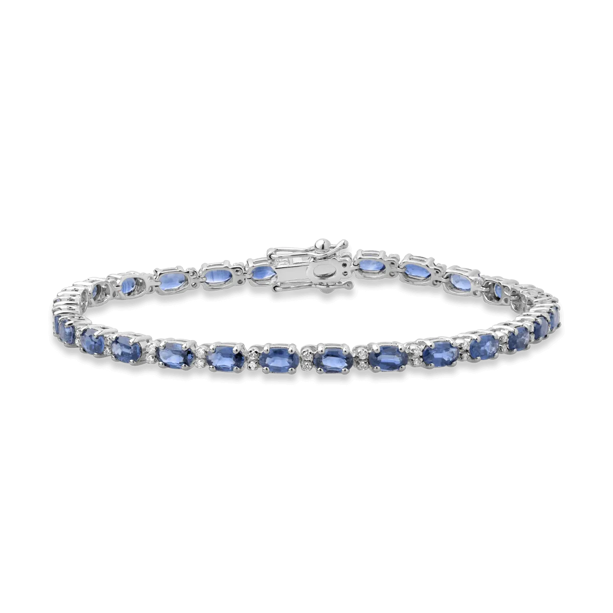 Bratara tennis din aur alb cu safire ovale de 8.07ct si diamante de 0.26ct