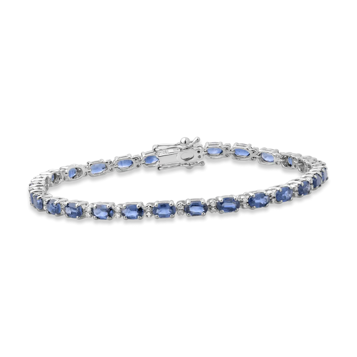 14K white gold tennis bracelet with 7.87ct sapphires and 0.24ct diamonds