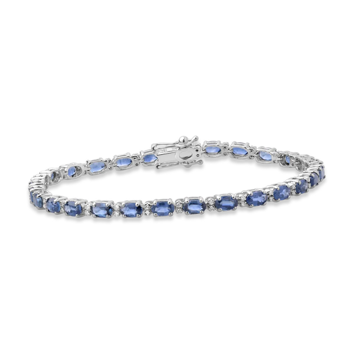 14K white gold tennis bracelet with 6.72ct treated sapphires and 0.24ct diamonds