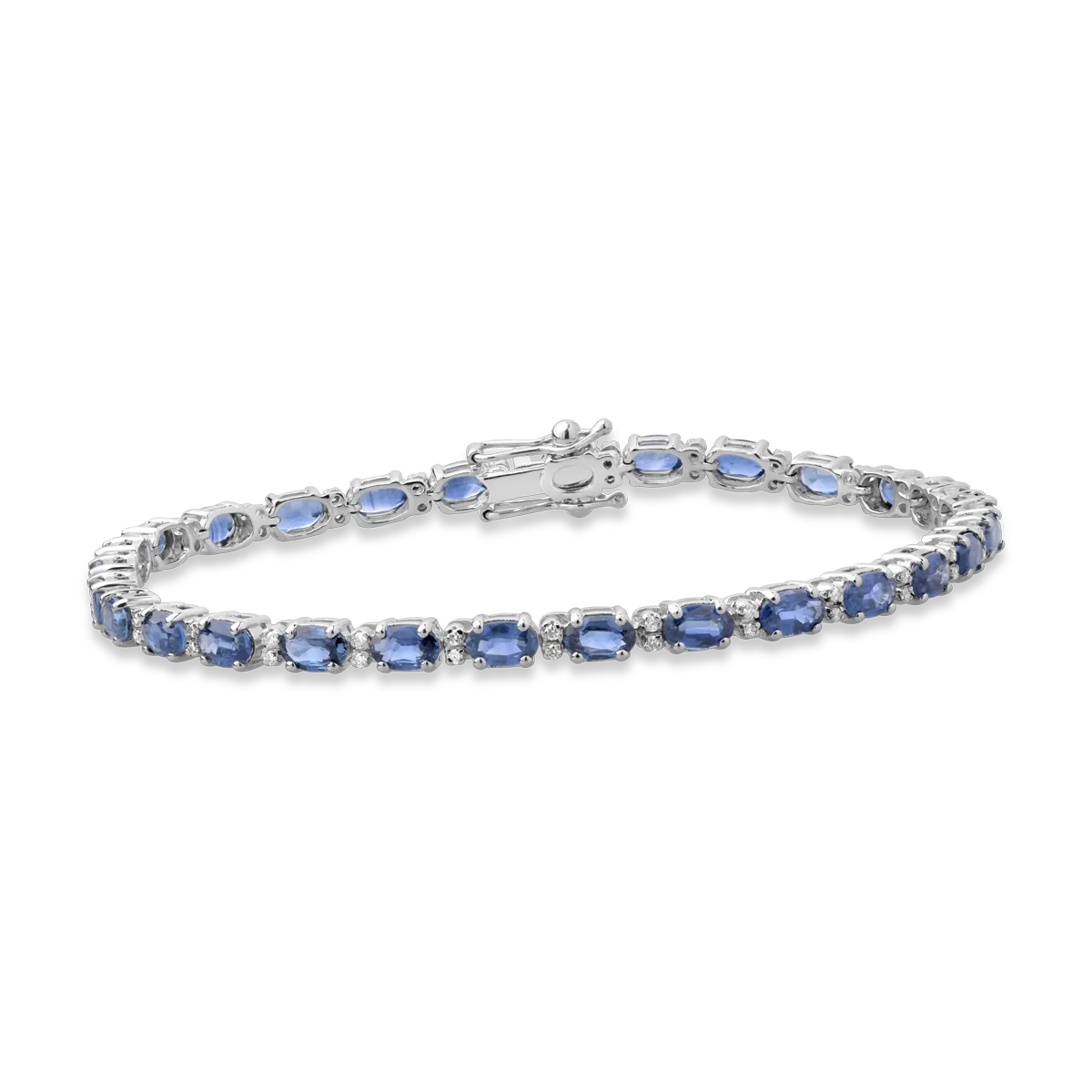 14K white gold tennis bracelet with 6.72ct sapphires and 0.24ct diamonds