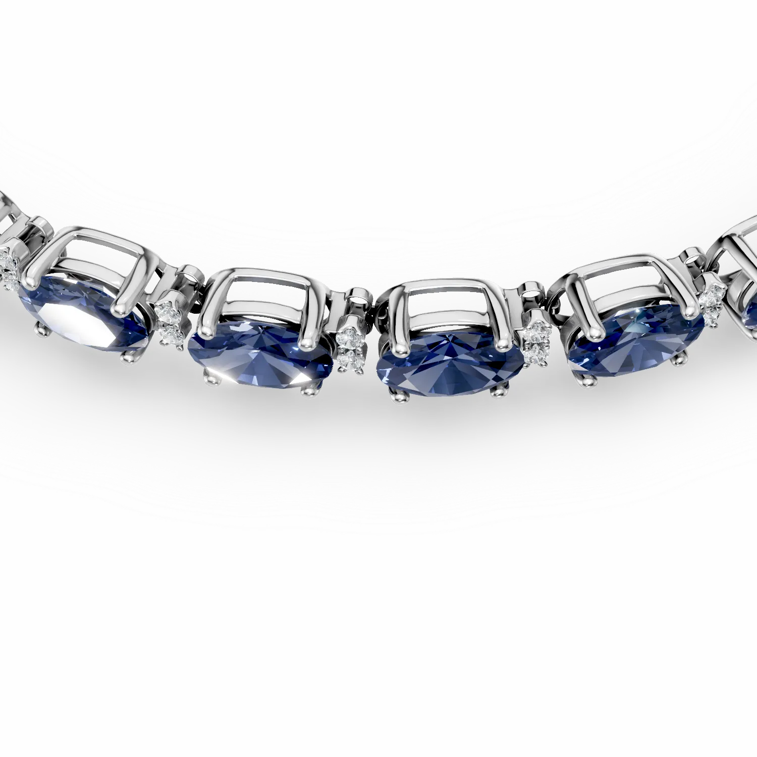Тенис гривна от 14K бяло злато с 8.17кт сапфири и 0.26кт диаманти