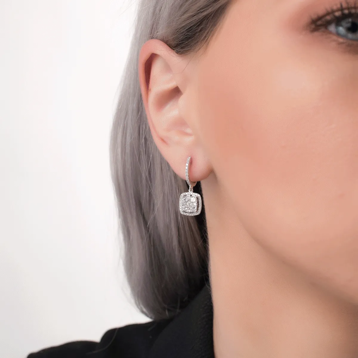 18K бели златни обеци с 1.09ct диаманти