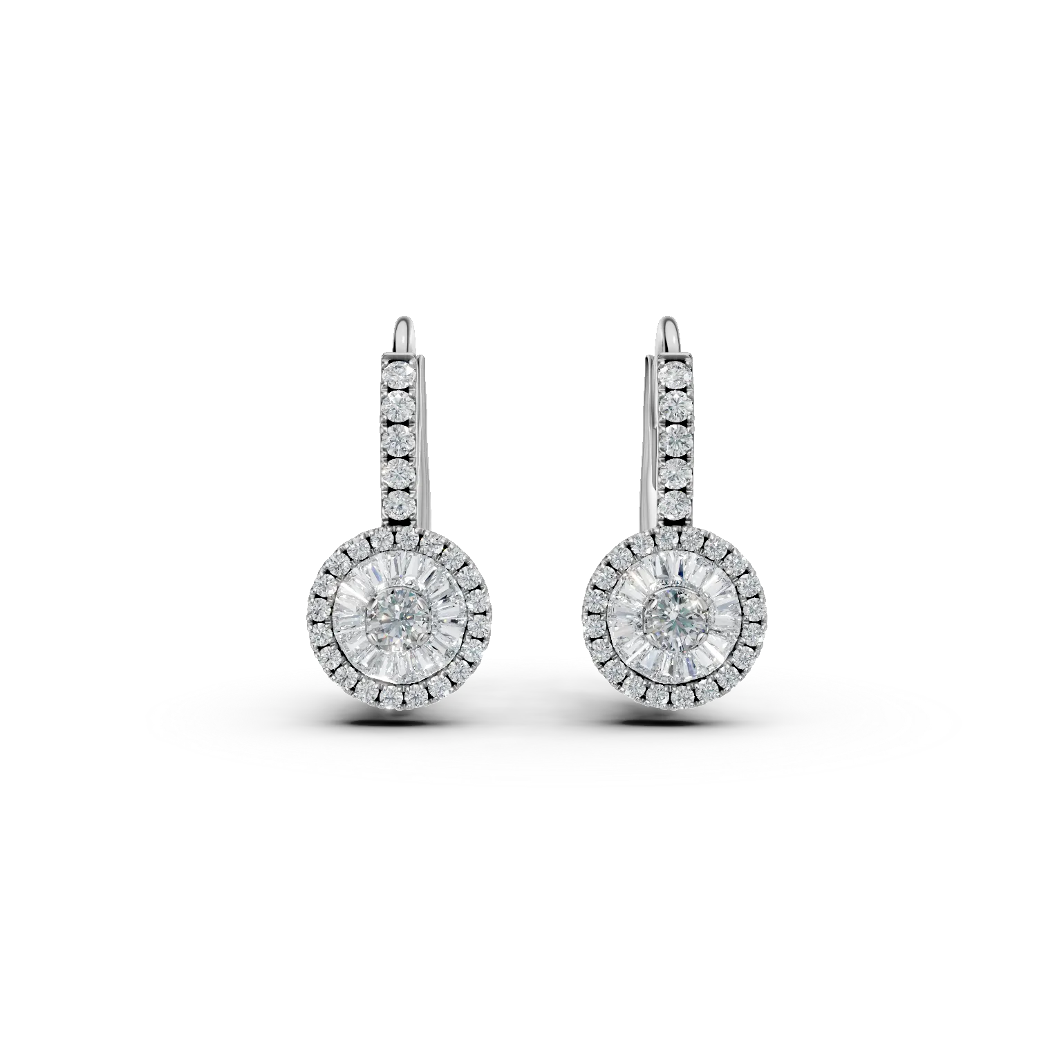 Cercei din aur alb cu diamante baguette si rotunde de 0.5ct-46762