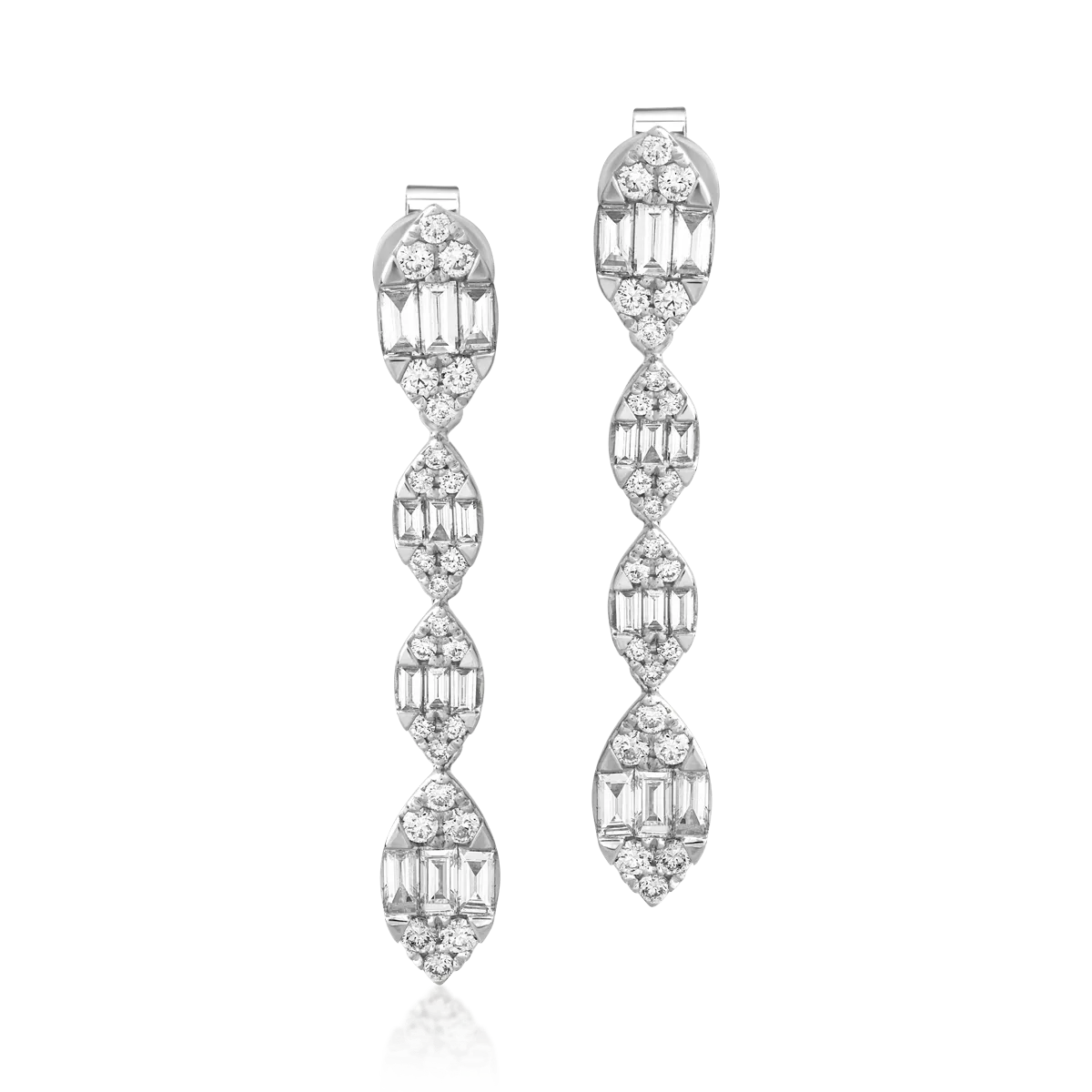 Teilor Cercei din aur alb cu diamante baguette si rotunde de 1.45ct