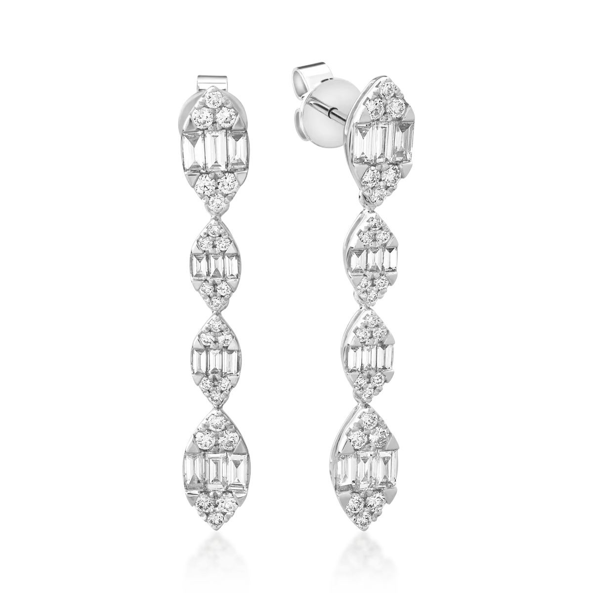 Teilor Cercei din aur alb cu diamante baguette si rotunde de 1.45ct