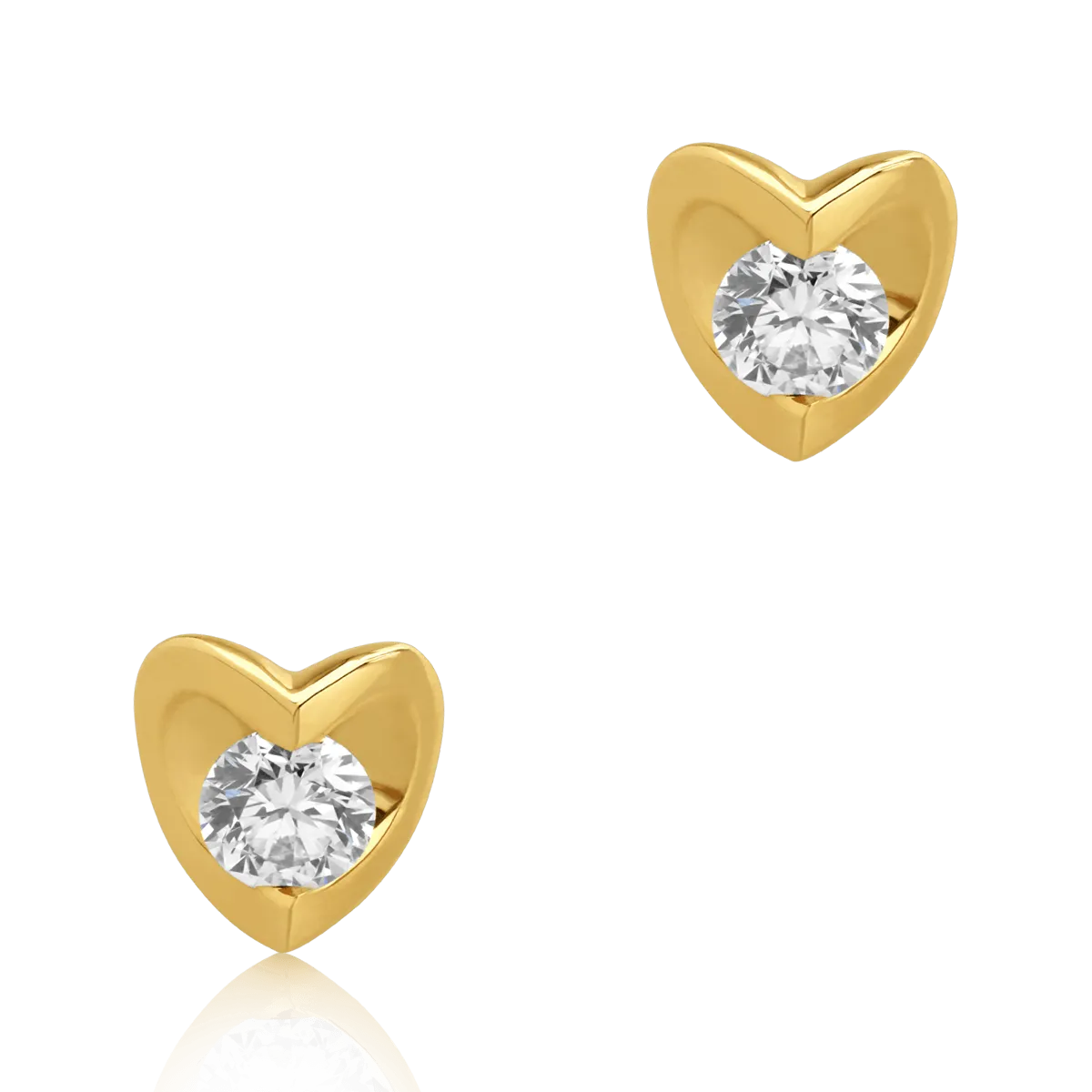 Cercei inimioare din aur galben de 18K cu diamante de 0.2ct - 1 | YEO