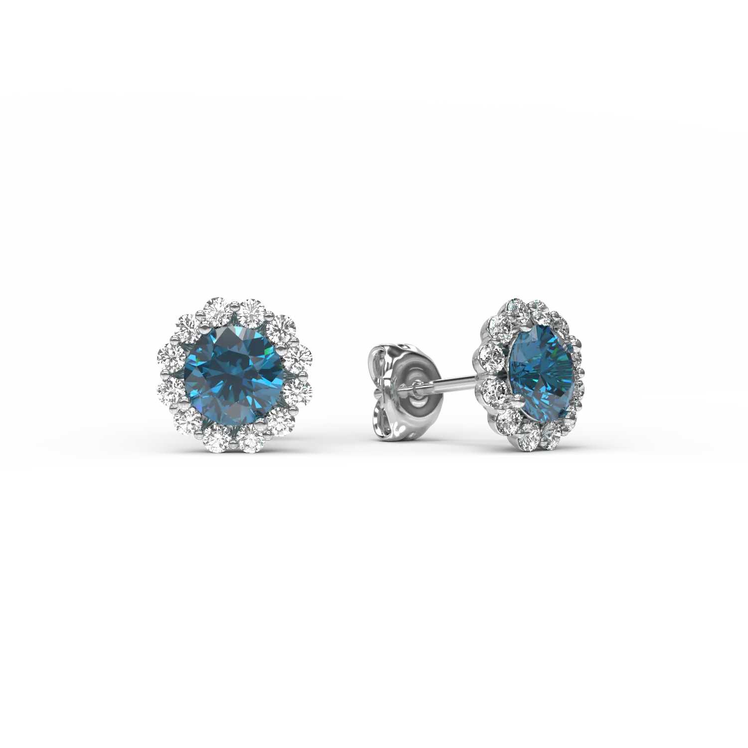 Cercei din aur alb de 18K cu diamante albastre de 0.66ct si diamante transparente de 0.2ct