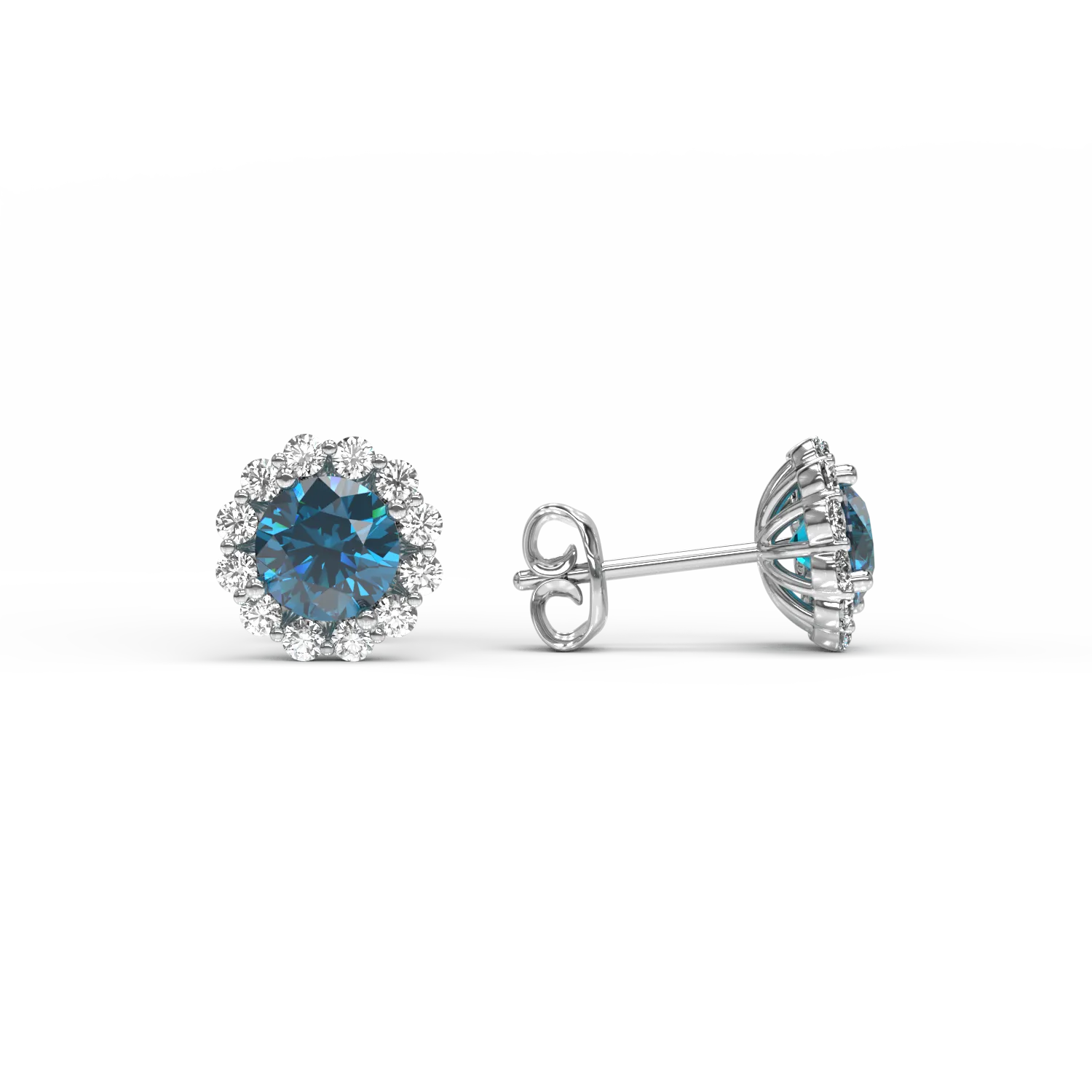 Cercei din aur alb de 18K cu diamante albastre de 0.66ct si diamante transparente de 0.2ct