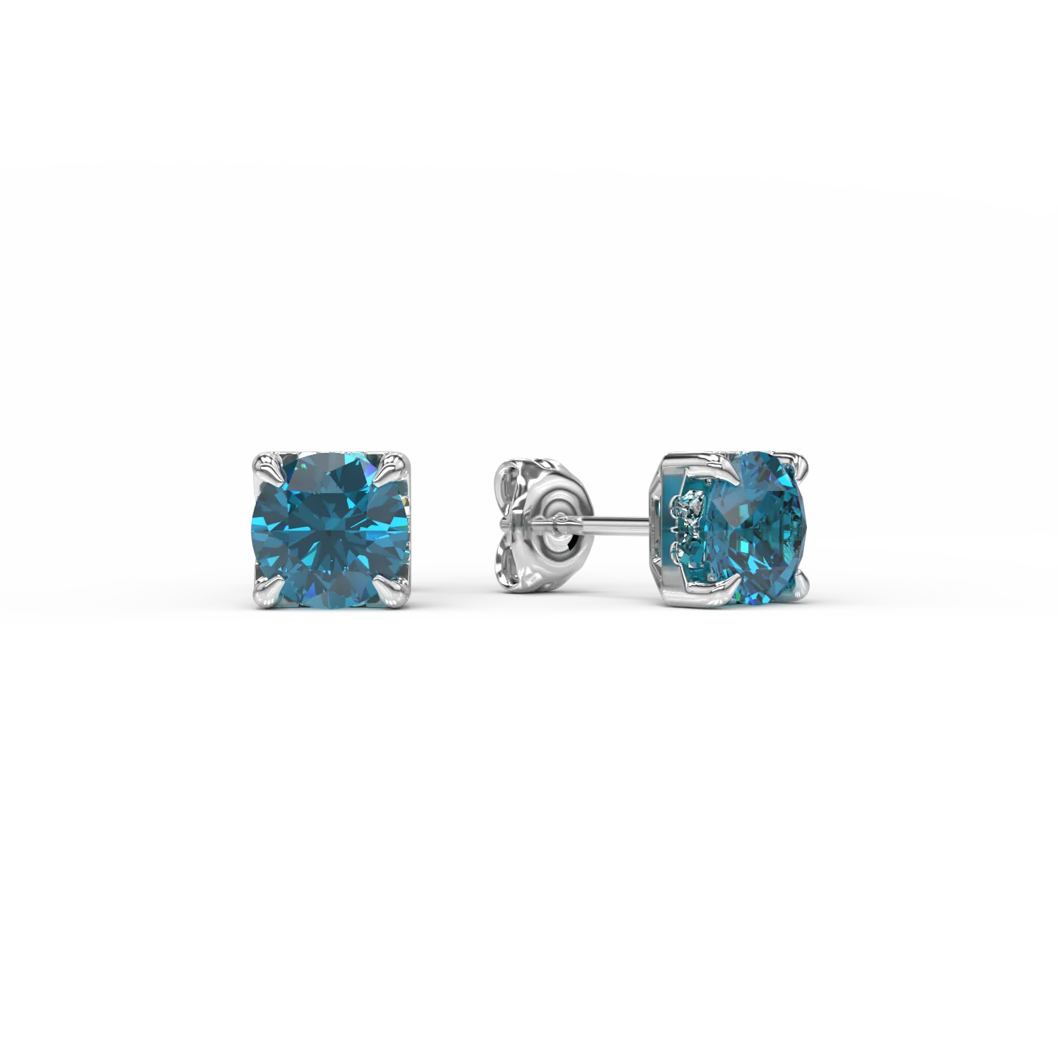 Обеци от бяло злато 18К със сини диаманти 0.88гкт и диаманти от 0.08гкт