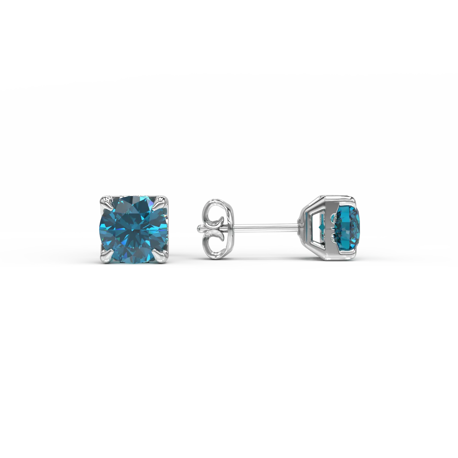 Cercei din aur alb cu diamante albastre de 0.88ct si diamante transparente de 0.08ct