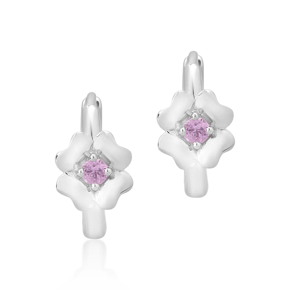 14K white gold children earrings with 0.087ct pink sapphires