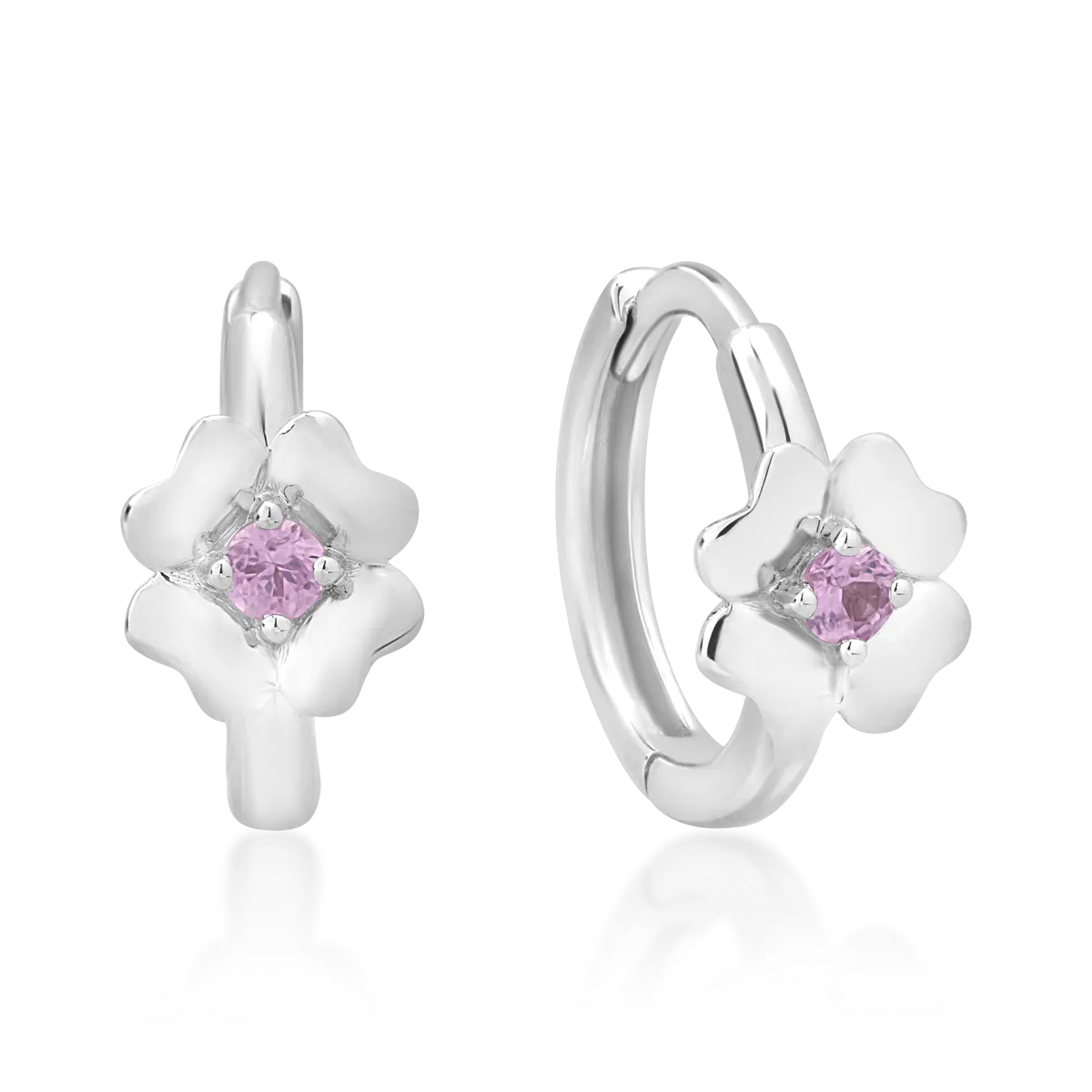 14K white gold children earrings with 0.087ct pink sapphires