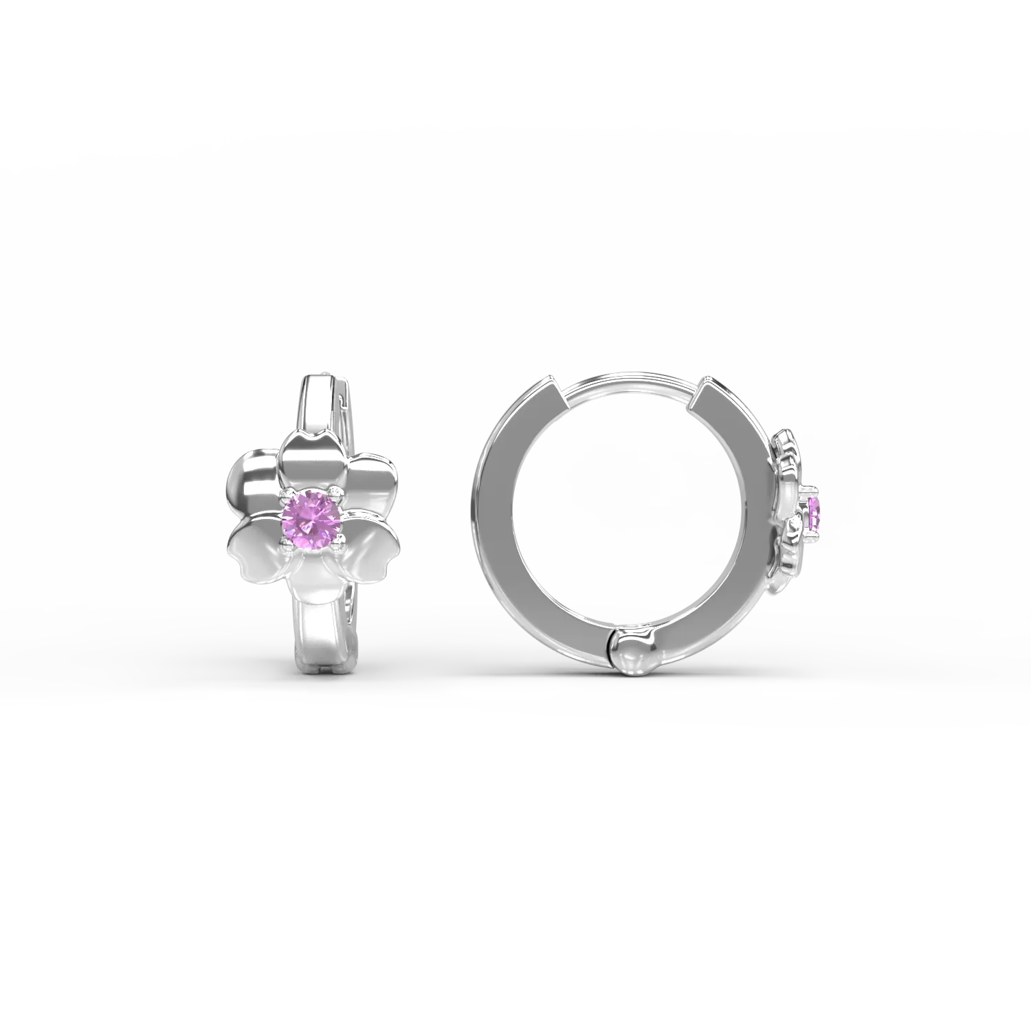 Kolczyki z kwiatami dla dzieci z 14K białego złota i różowe szafiry 0.072kr