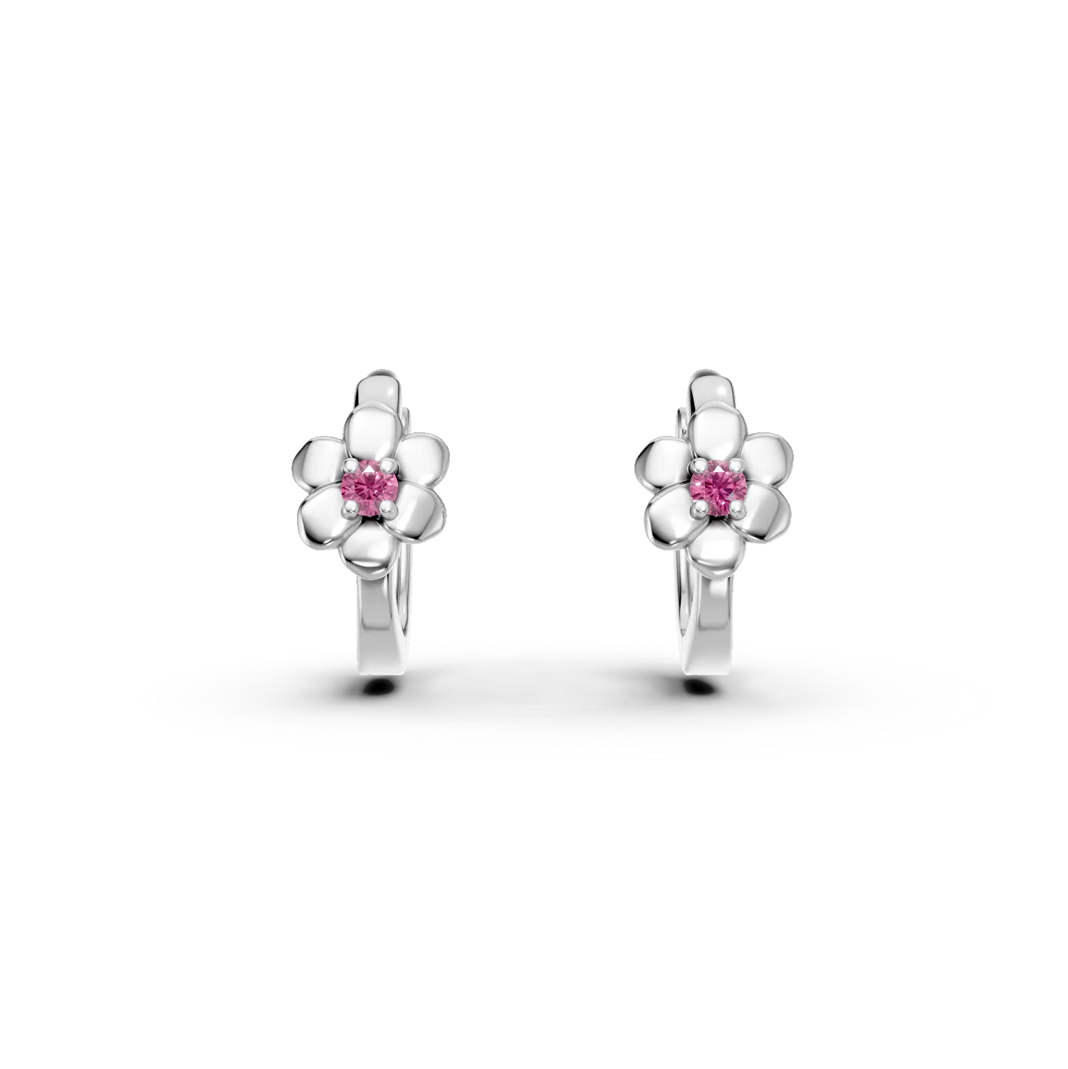 Cercei pentru copii floricele din aur alb cu safire roz de 0.072ct