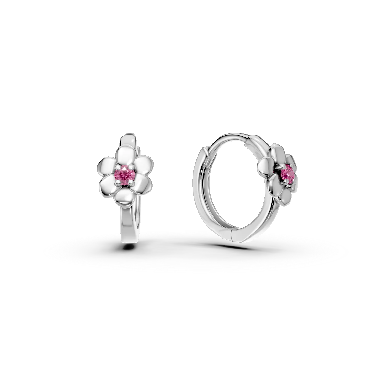 Cercei pentru copii floricele din aur alb cu safire roz de 0.072ct