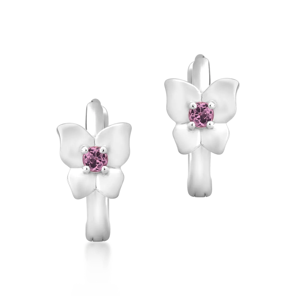 14K white gold flower children earrings with pink sapphire of 0.11ct