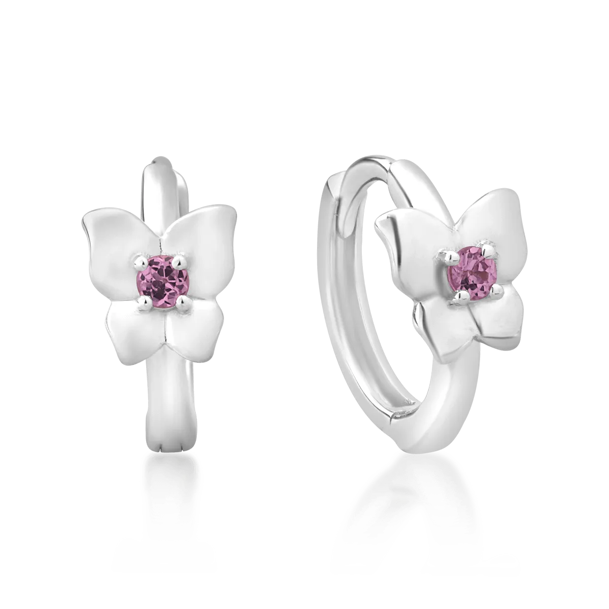 14K white gold flower children earrings with pink sapphire of 0.11ct