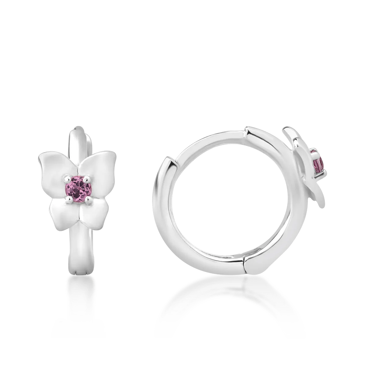 14K white gold flower children earrings with pink sapphire of 0.11ct