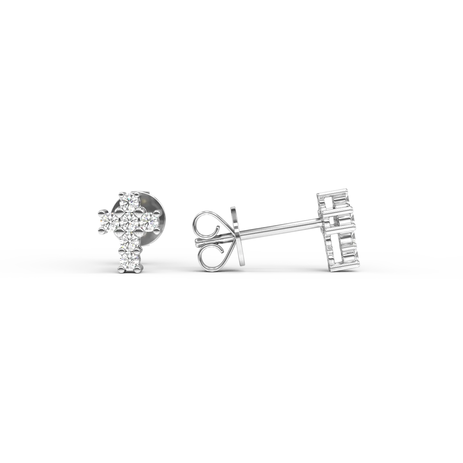 Cercei cruciulite din aur alb de 18K cu diamante de 0.084ct