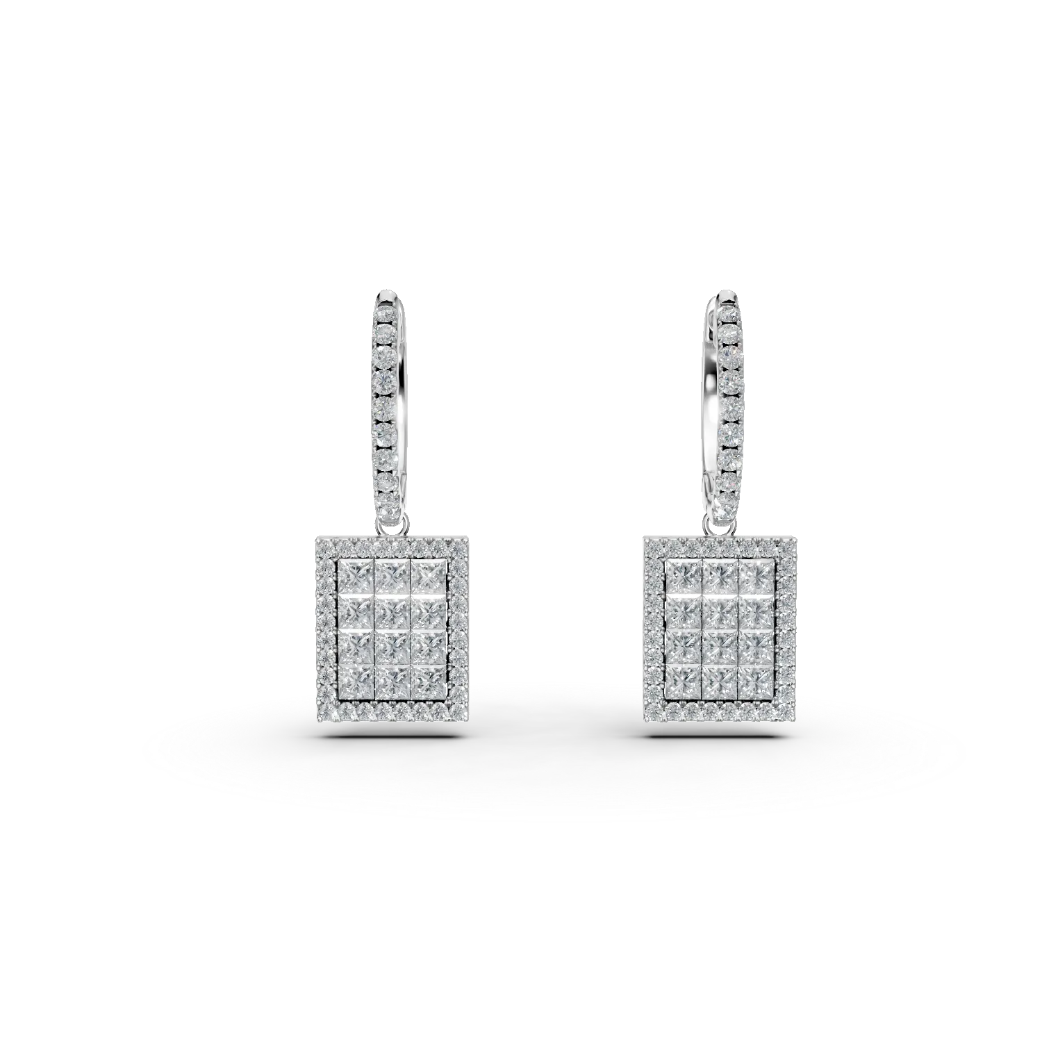 Teilor Cercei din aur alb cu diamante princess si rotunde de 1.32ct