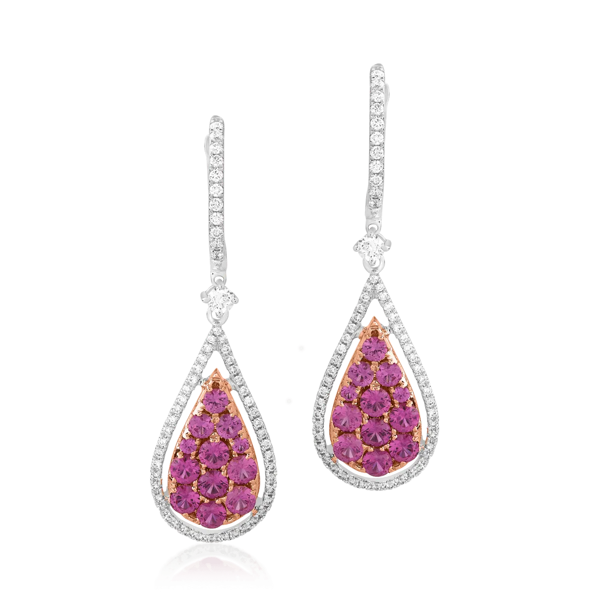 18K white-rose gold earrings with 1.62ct pink sapphires and 0.5ct diamonds