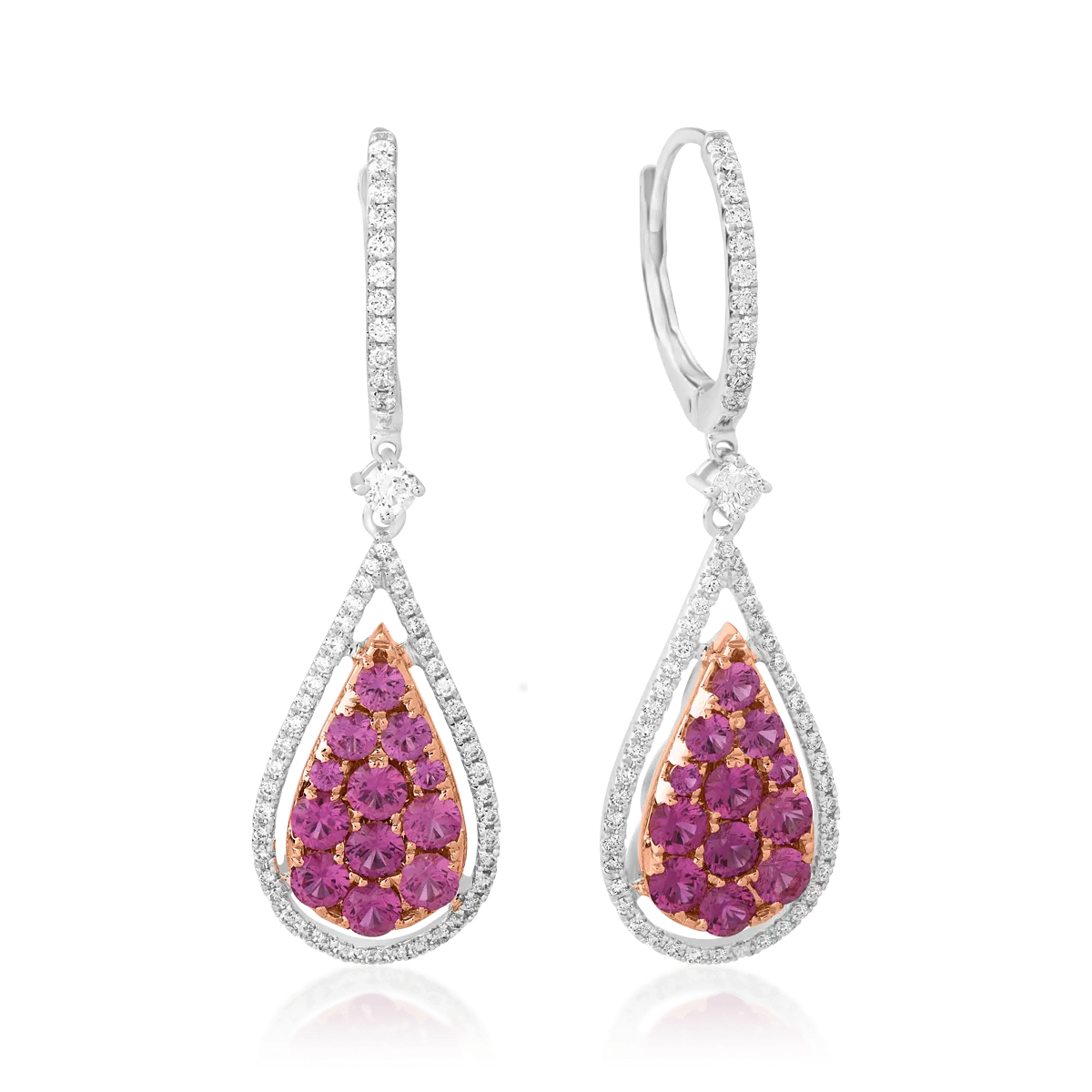 18K white-rose gold earrings with 1.62ct pink sapphires and 0.5ct diamonds