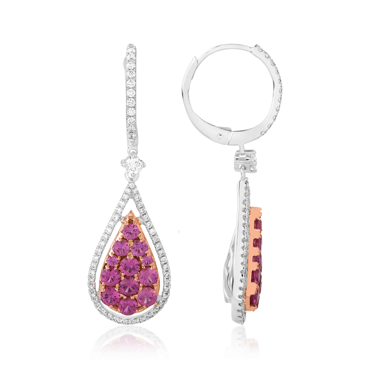 18K white-rose gold earrings with 1.62ct pink sapphires and 0.5ct diamonds