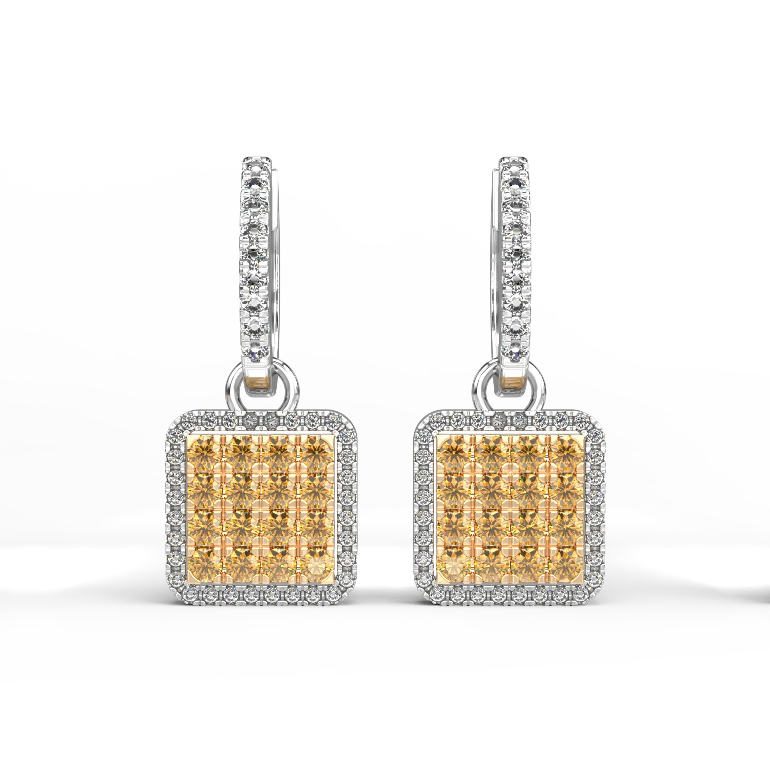 Cercei din aur alb-galben de 18K cu safire galbene de 0.82ct si diamante de 0.42ct-53778