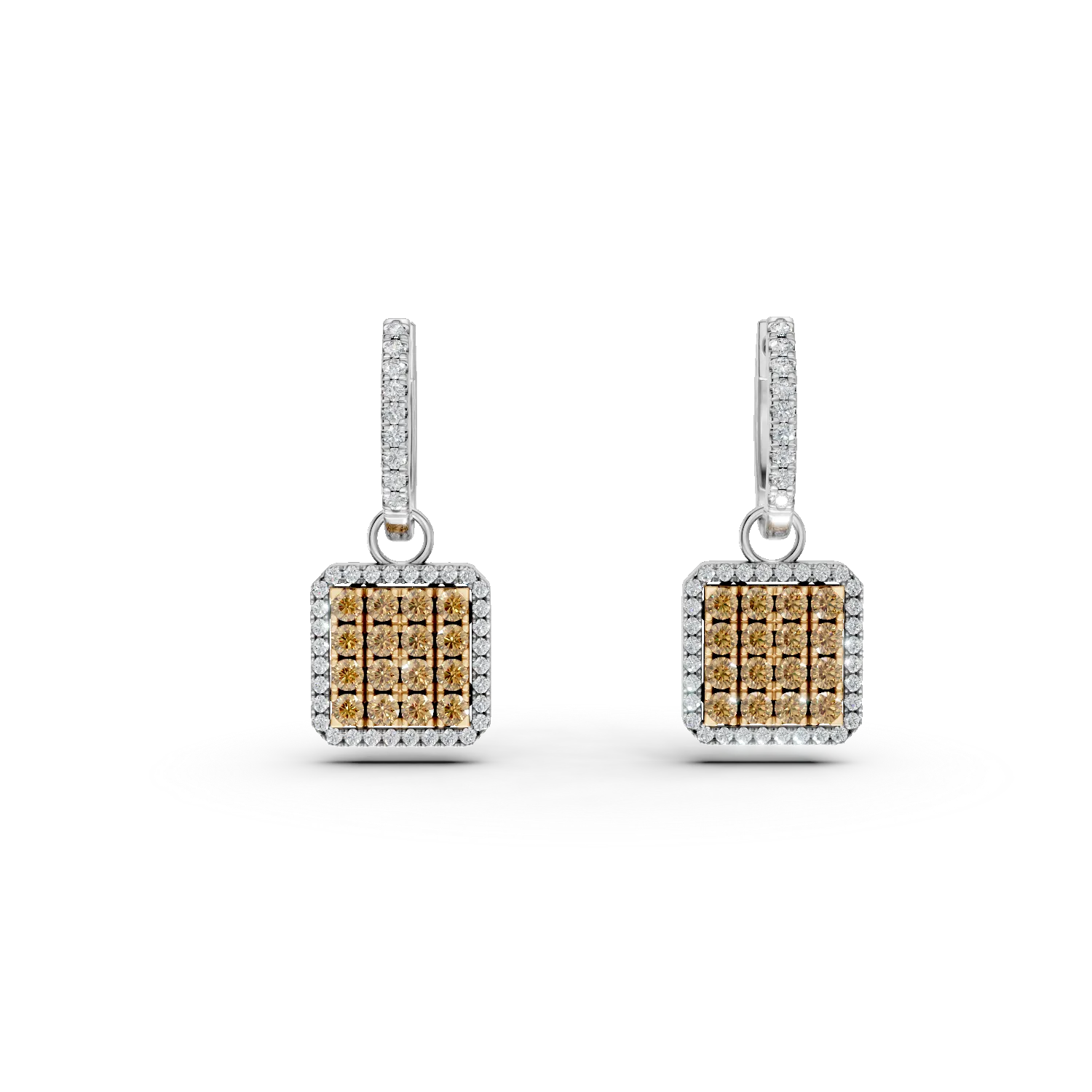 Cercei din aur alb-galben cu safire galbene de 0.82ct si diamante de 0.42ct