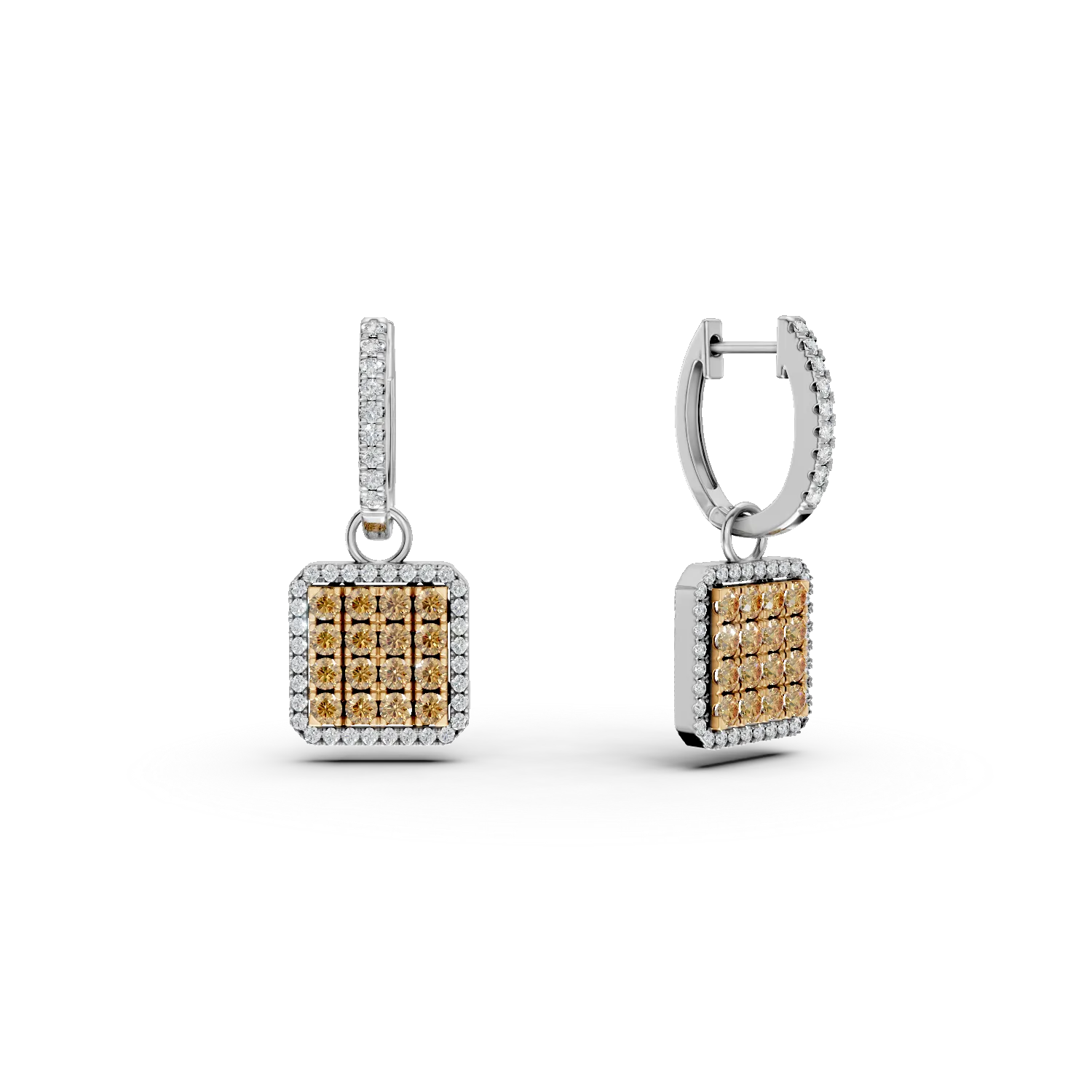 Cercei din aur alb-galben cu safire galbene de 0.82ct si diamante de 0.42ct