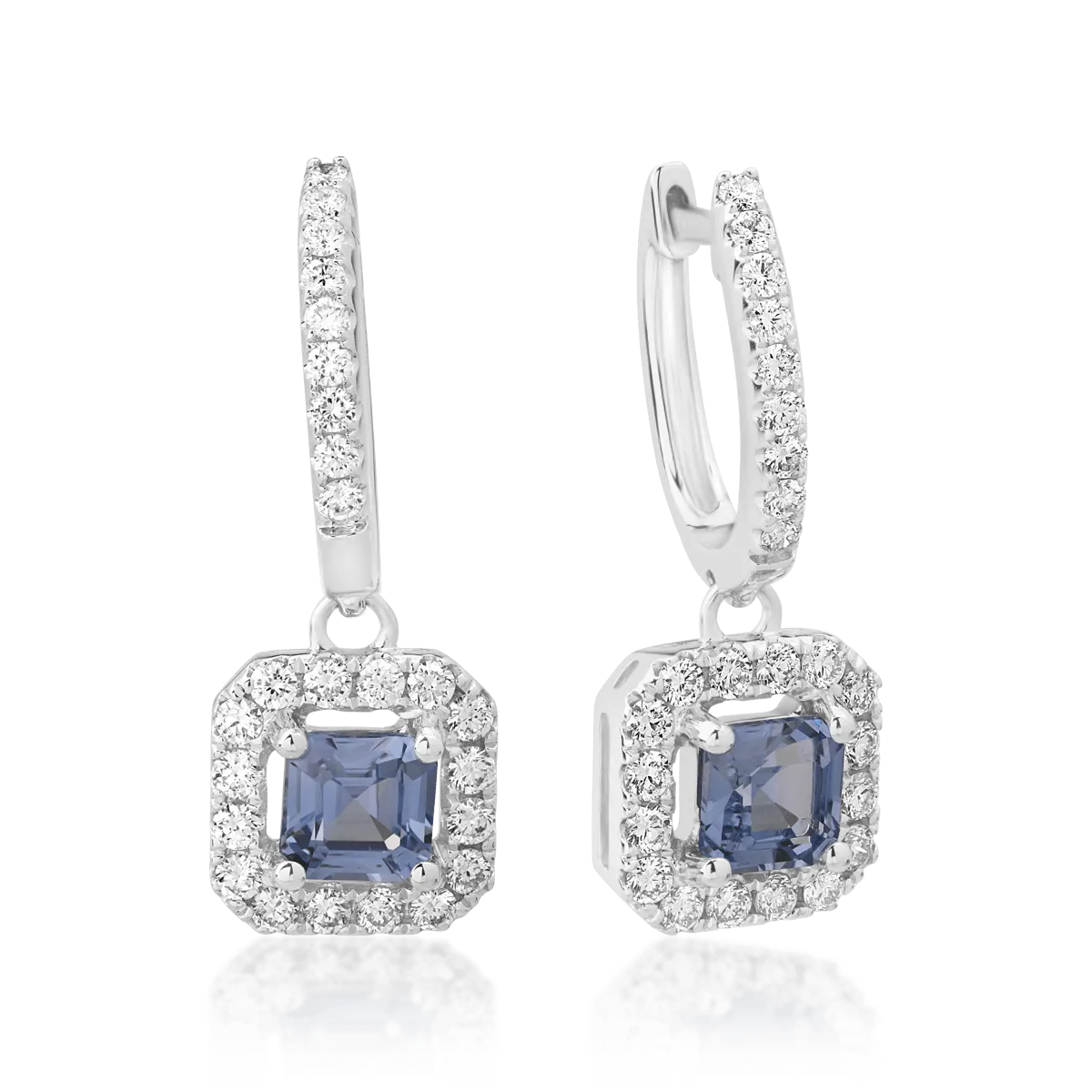 Cercei din aur alb cu safire octogonale de 1ct si diamante de 0.5ct