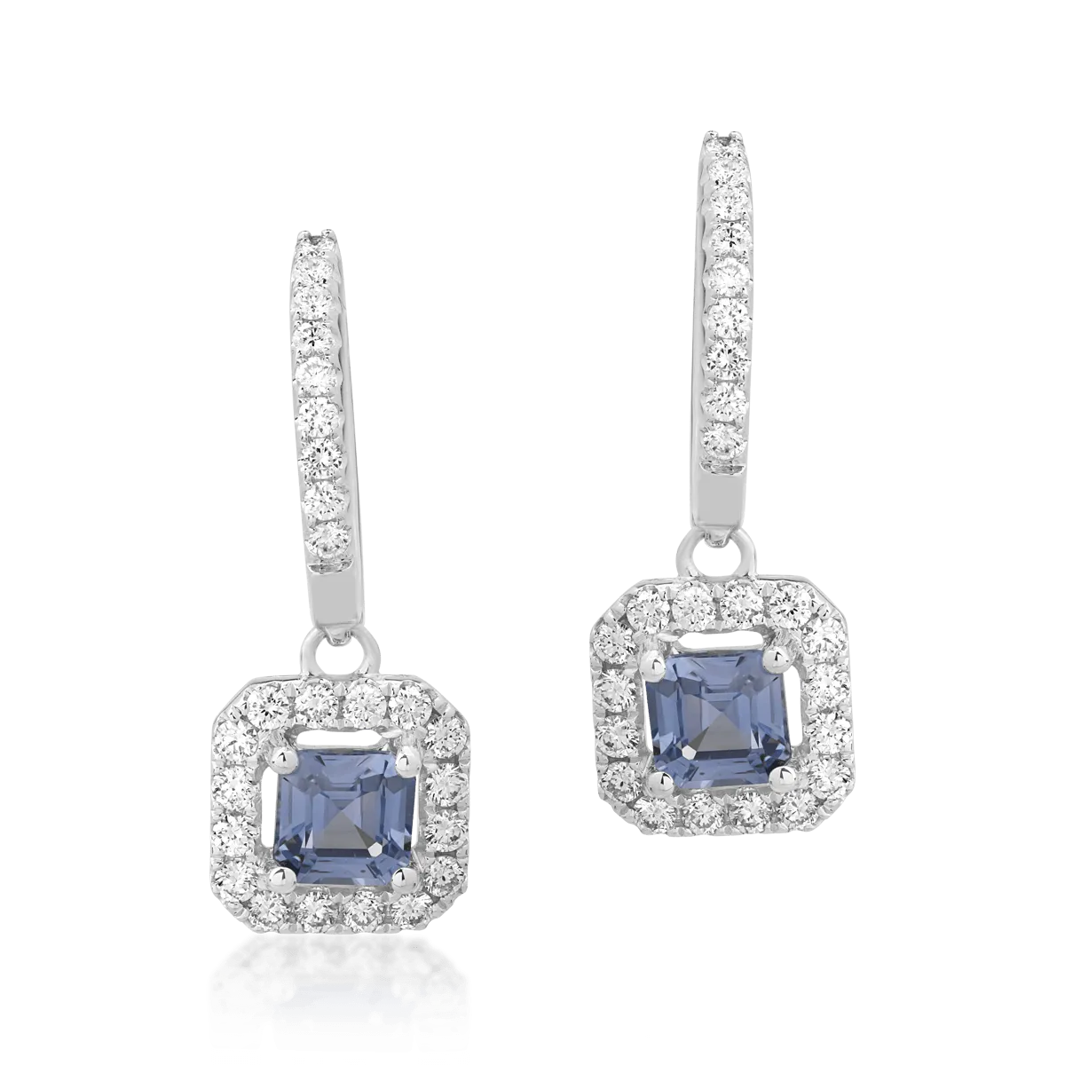 Kolczyki z białego złota 18K z szafirami 1.02ct i diamentami 0.53ct