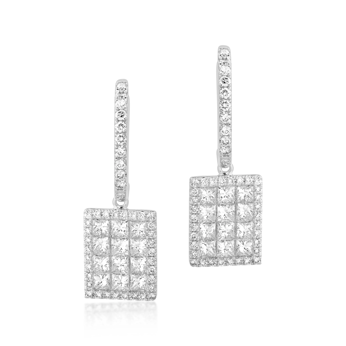 Teilor Cercei din aur alb cu diamante princess si rotunde de 1.39ct