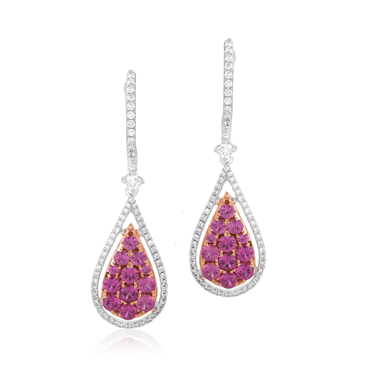 18K white-rose gold earrings with 1.53ct pink sapphires and 0.49ct diamonds