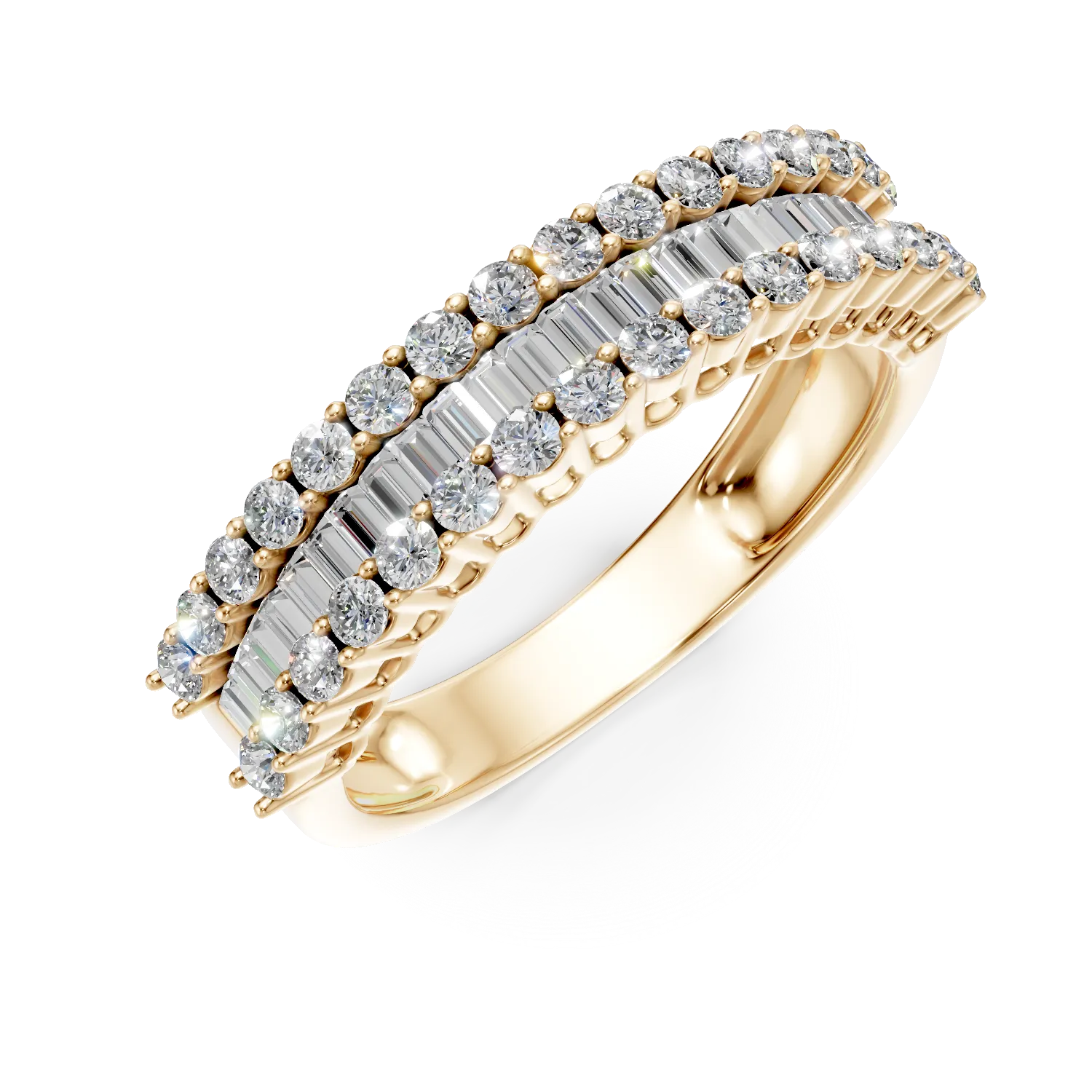 Teilor Inel din aur galben cu diamante baguette de 0.4ct si diamante de 0.3ct