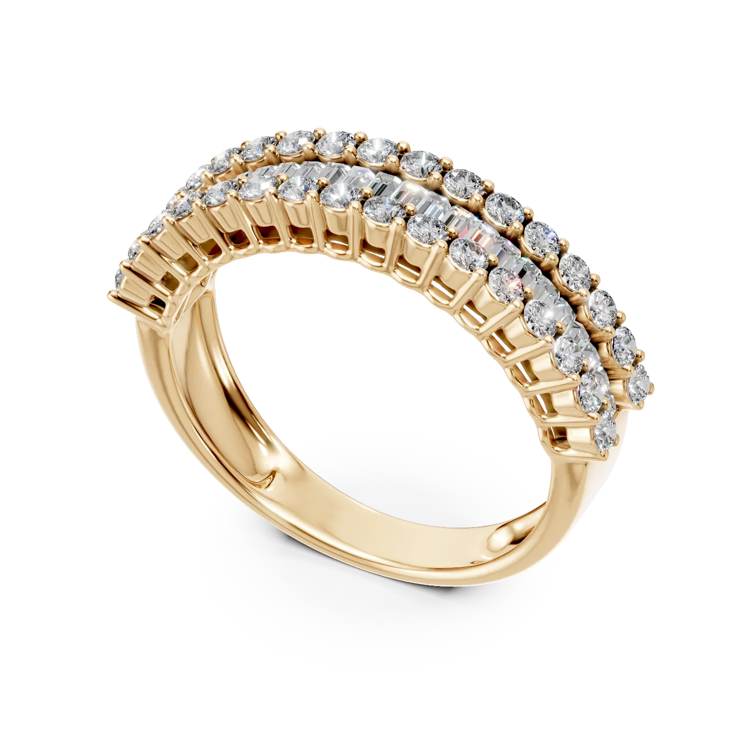 Inel din aur galben cu diamante baguette de 0.4ct si diamante de 0.3ct