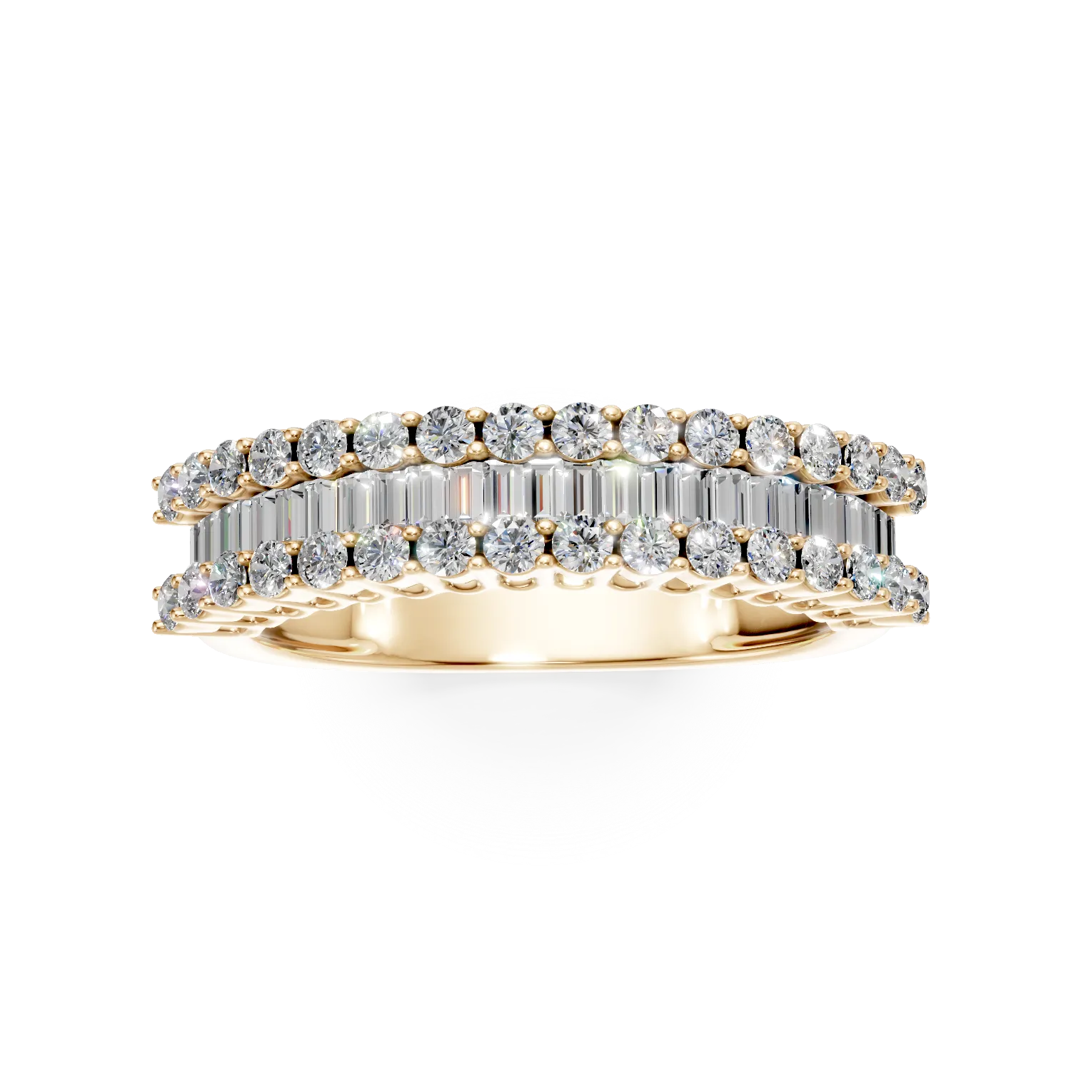 Inel din aur galben cu diamante baguette de 0.4ct si diamante de 0.3ct