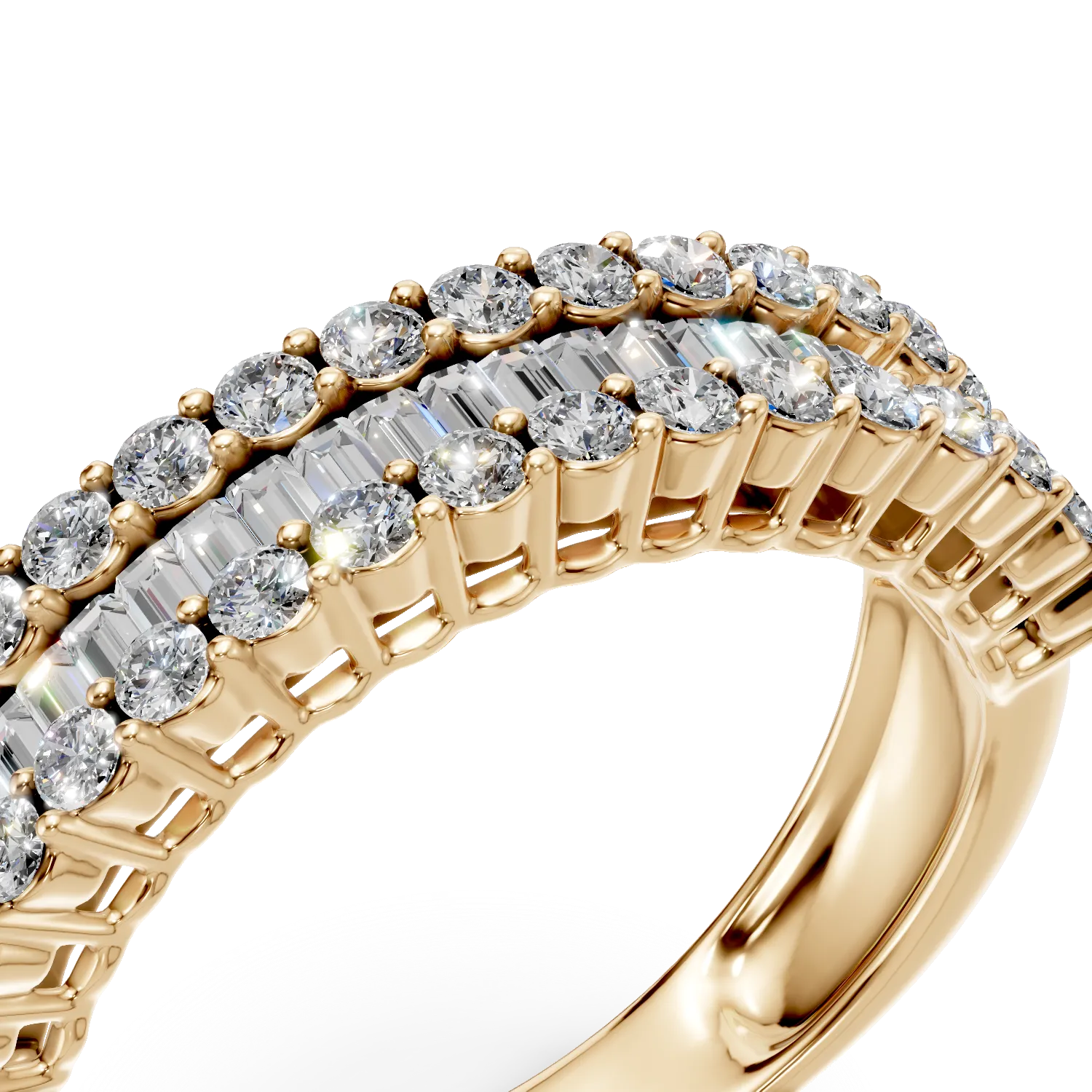 Inel din aur galben cu diamante baguette de 0.4ct si diamante de 0.3ct