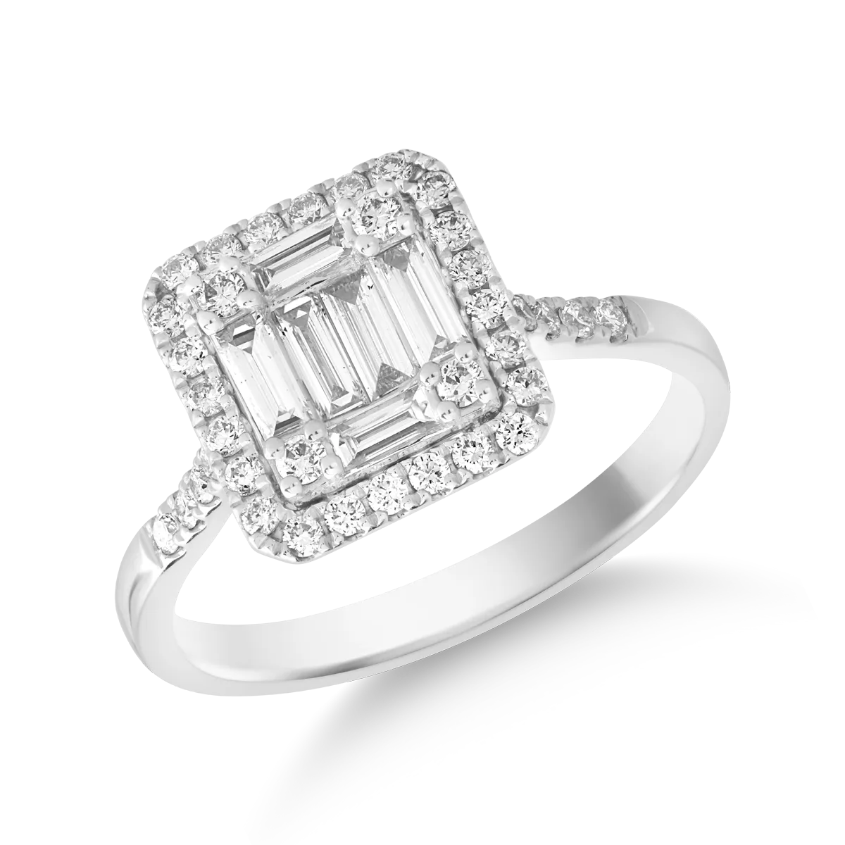 Gyűrű 18K-os fehér aranyból 0,41ct gyémánttal és 0,35ct gyémántokkal.