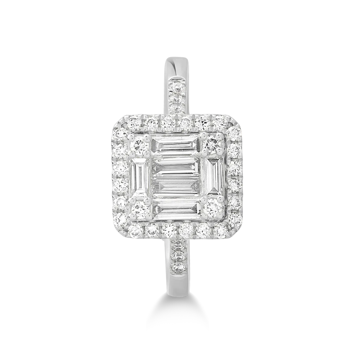 Inel din aur alb de 18K cu diamant de 0.41ct si diamante de 0.35ct