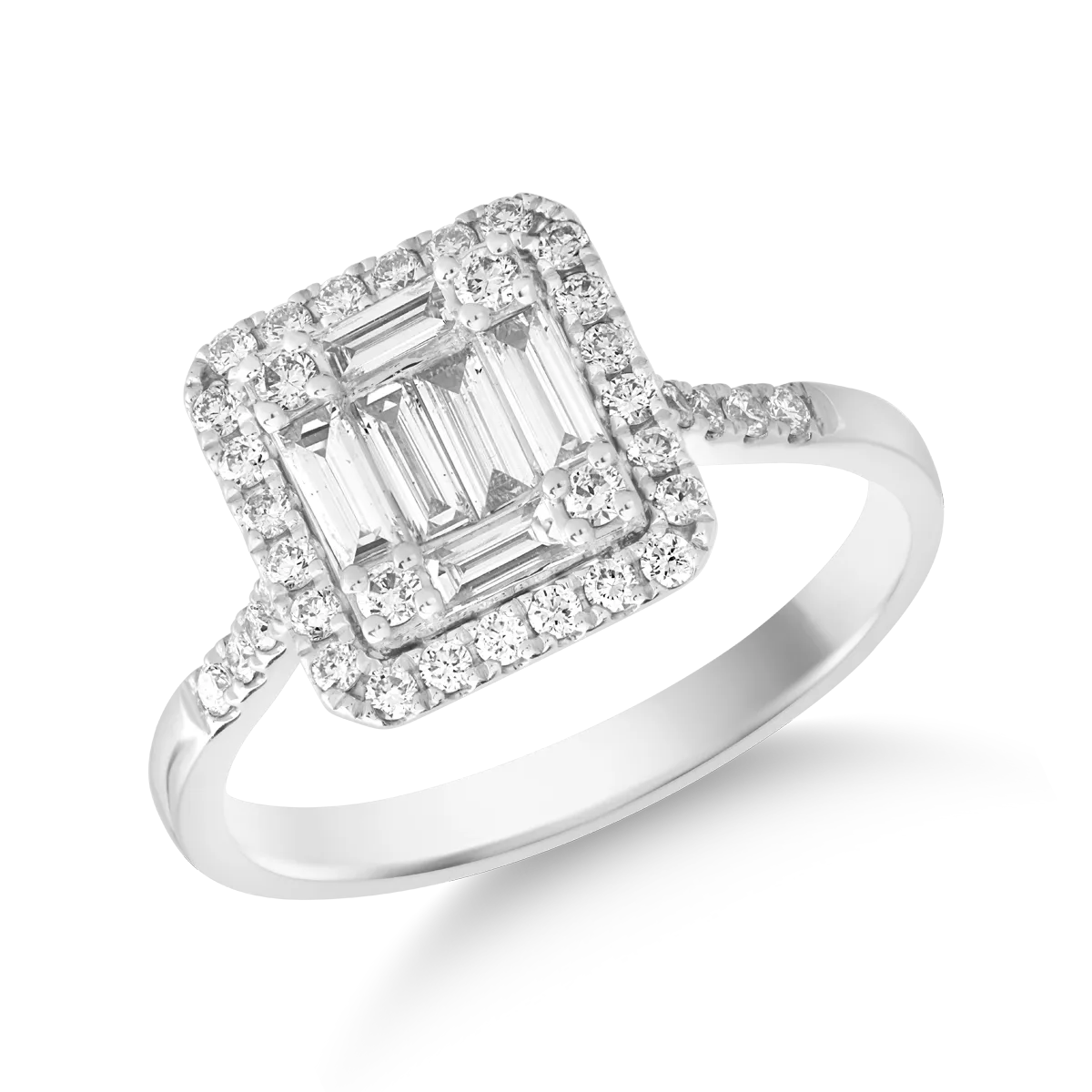 Inel din aur alb cu diamante baguette de 0.3ct si diamante de 0.3ct