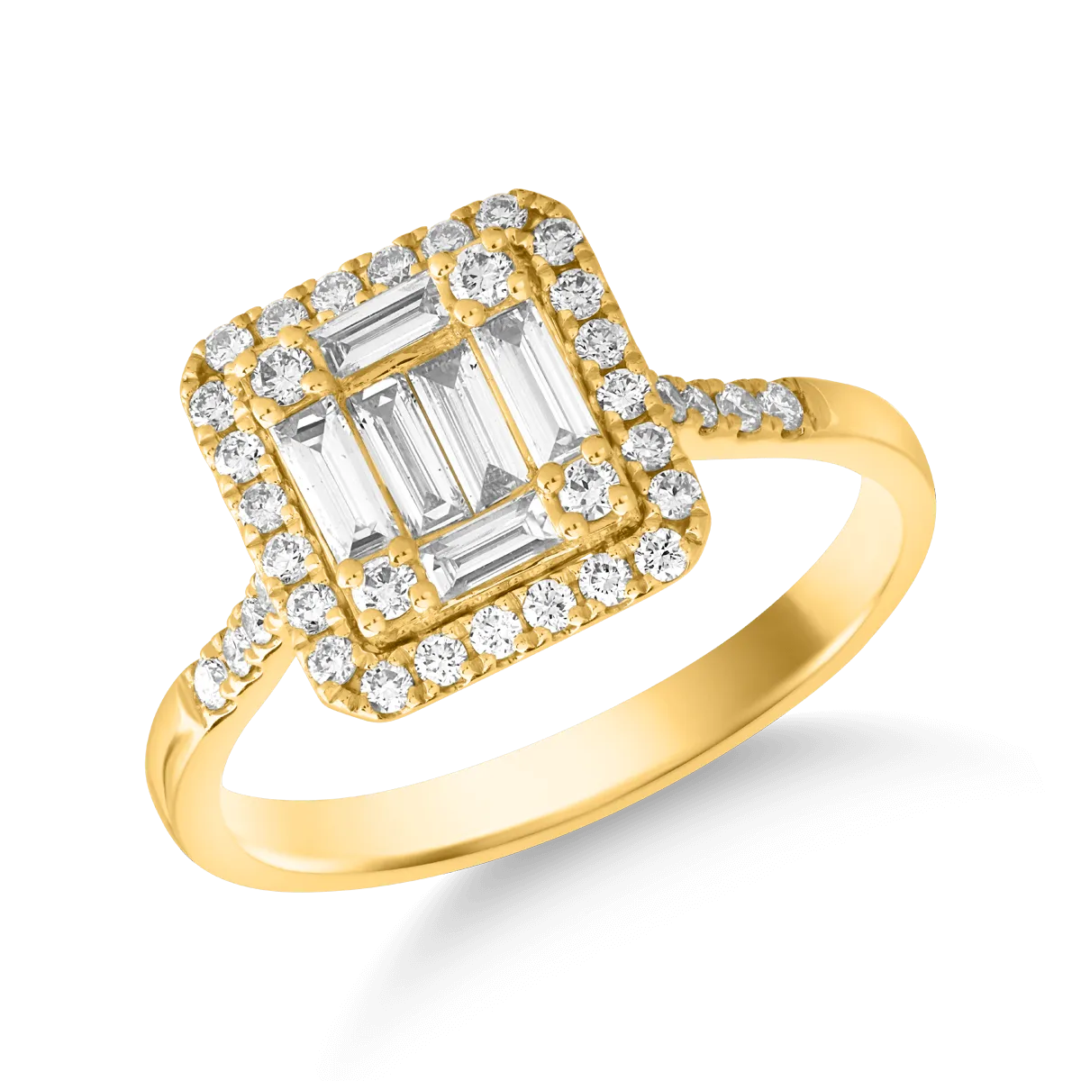 Gyűrű 18K-os sárga aranyból 0,38ct gyémánttal és 0,35ct gyémántokkal.