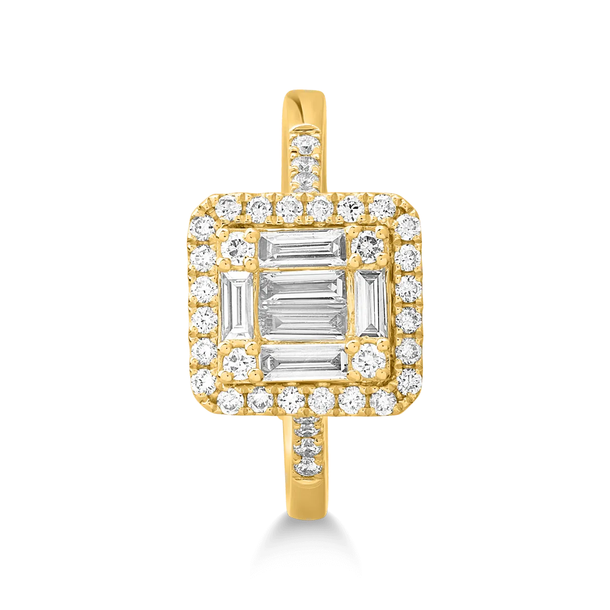 Gyűrű 18K-os sárga aranyból 0,38ct gyémánttal és 0,35ct gyémántokkal.