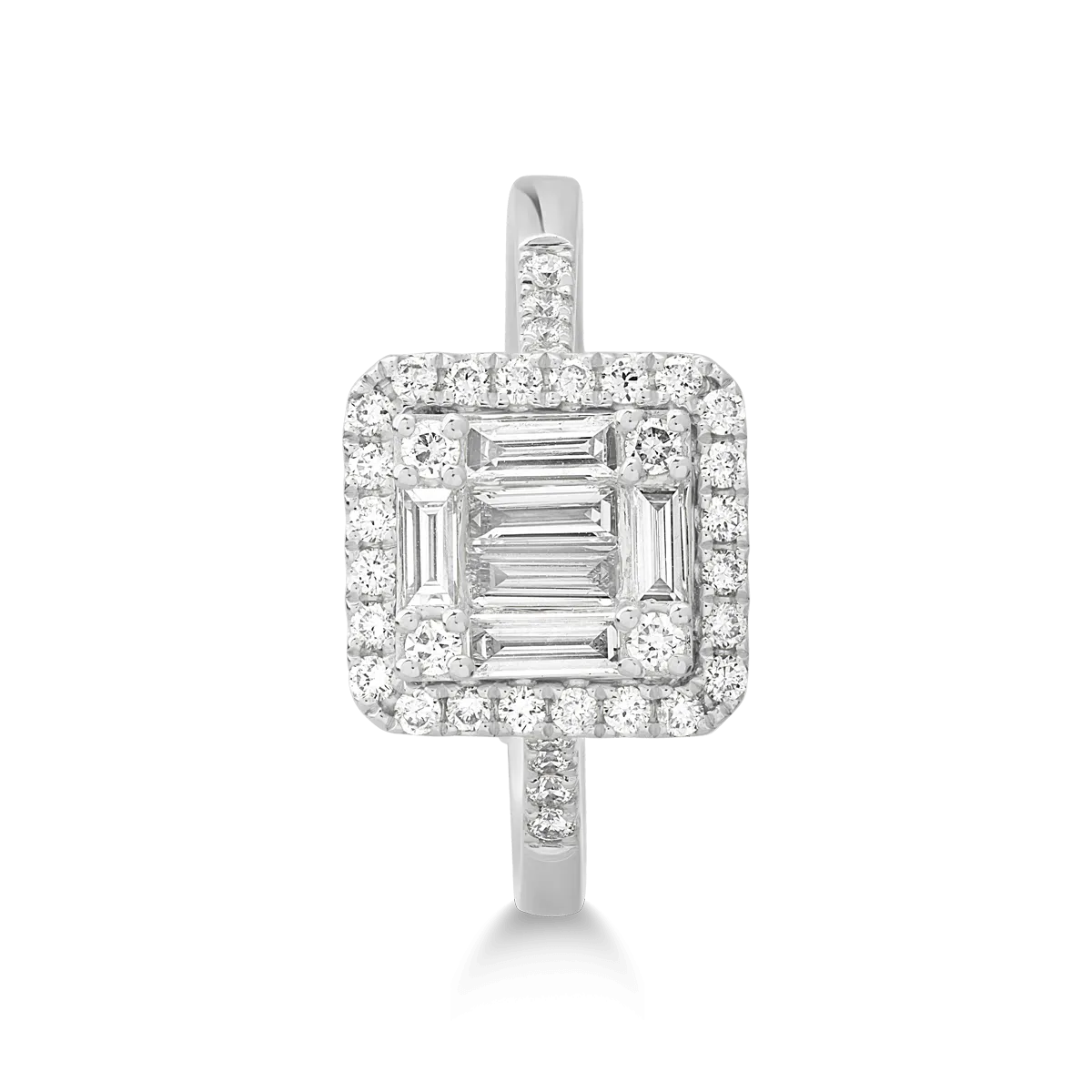 Gyűrű 18K-os fehér aranyból 0,41ct gyémánttal és 0,36ct gyémántokkal.