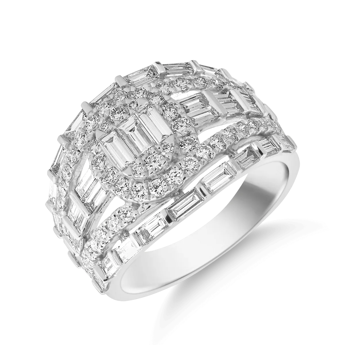 Teilor Inel din aur alb cu diamante baguette si rotunde de 1.8ct