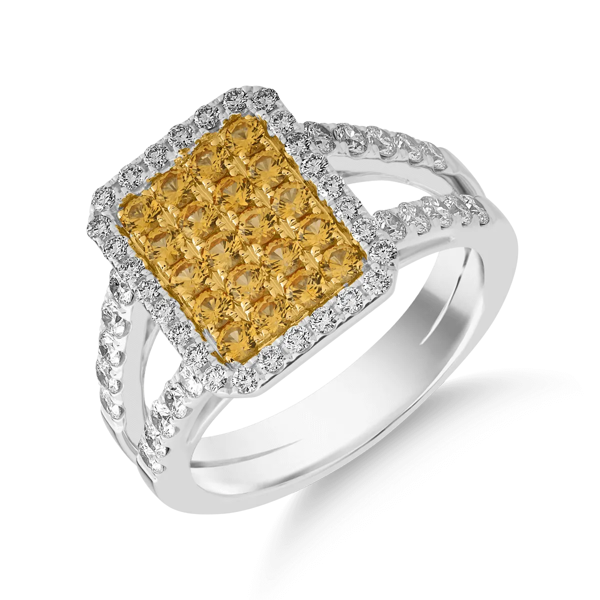 Teilor Inel din aur alb-galben cu safire galbene de 0.67ct si diamante de 0.69ct