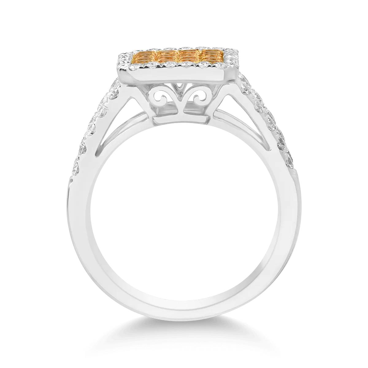 Пръстен от бяло-жълто злато 18К с жълти сапфири 0.67гкт и диаманти 0.69гкт